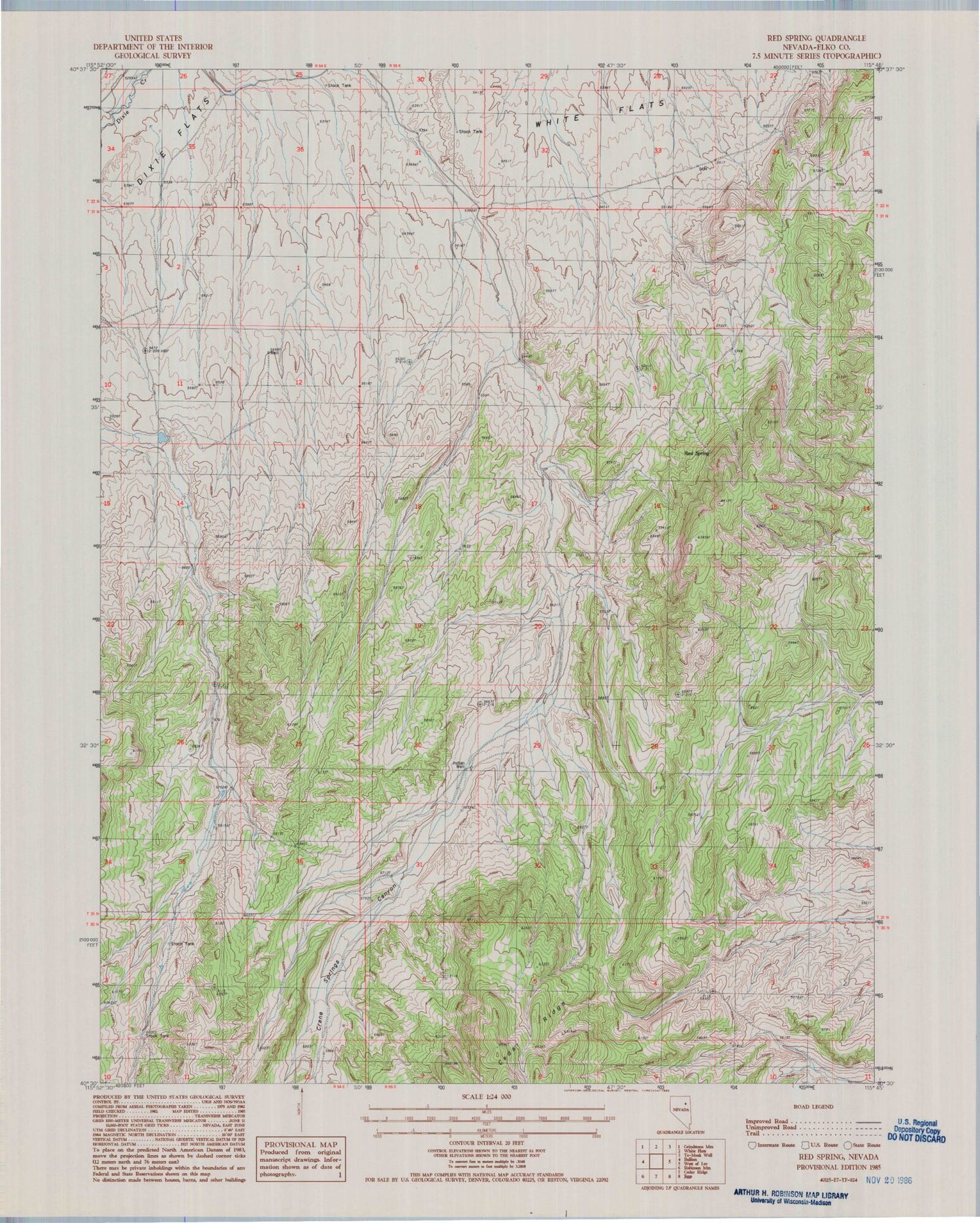 Classic USGS Red Spring Nevada 7.5'x7.5' Topo Map Image