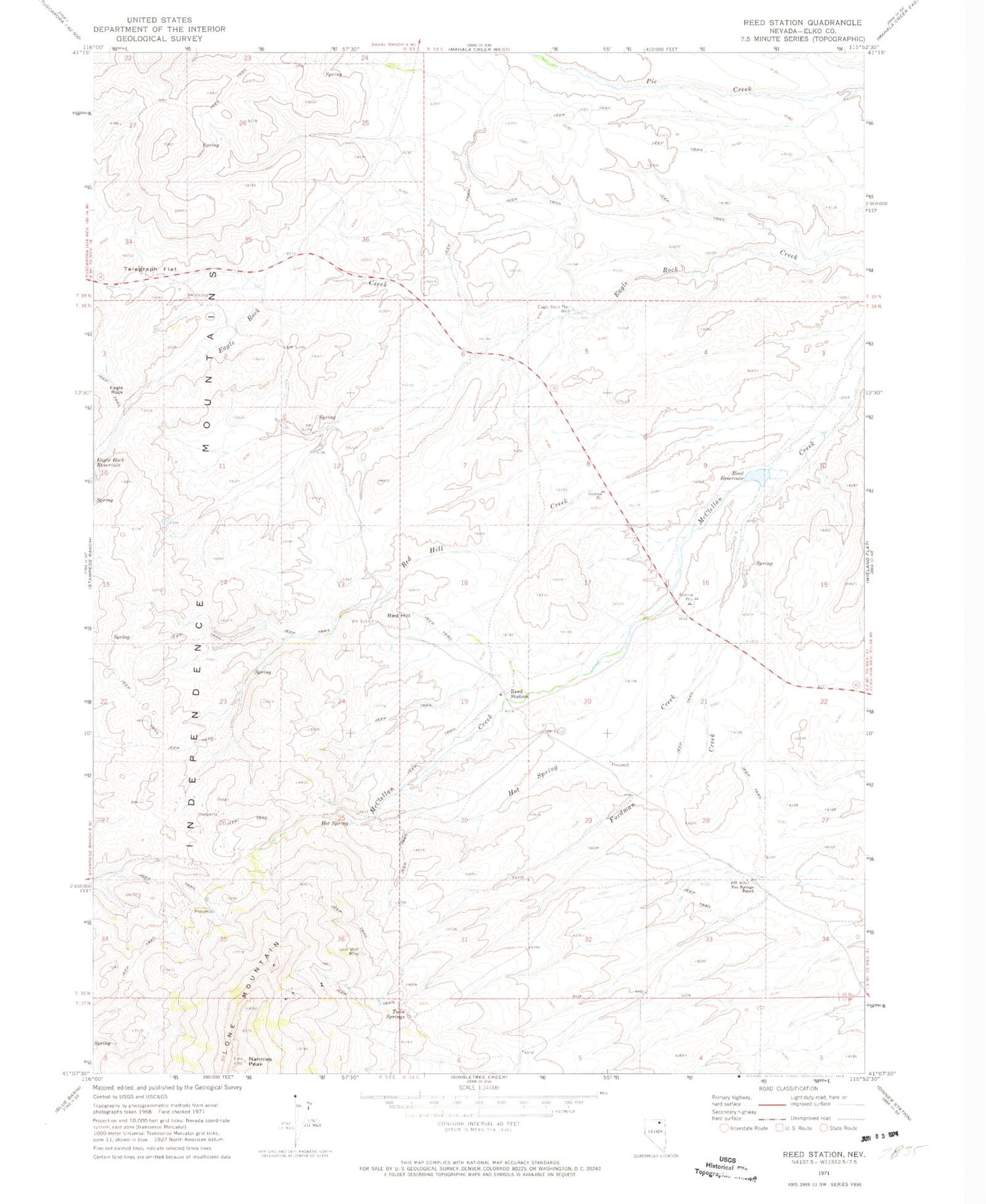 Classic USGS Reed Station Nevada 7.5'x7.5' Topo Map Image