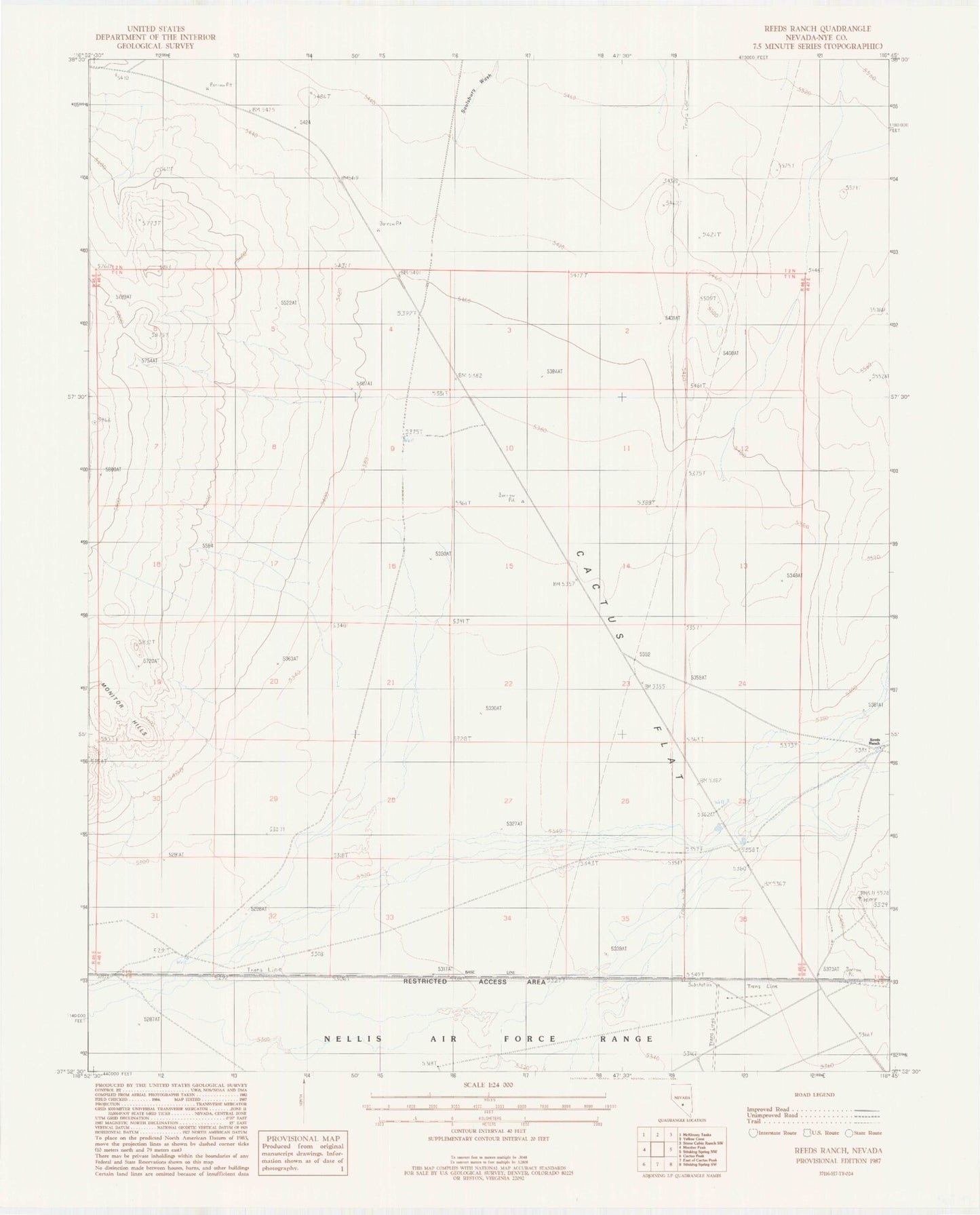 Classic USGS Reeds Ranch Nevada 7.5'x7.5' Topo Map Image