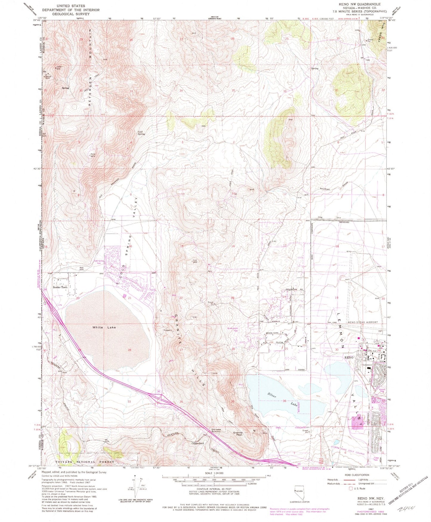 Classic USGS Reno NW Nevada 7.5'x7.5' Topo Map Image