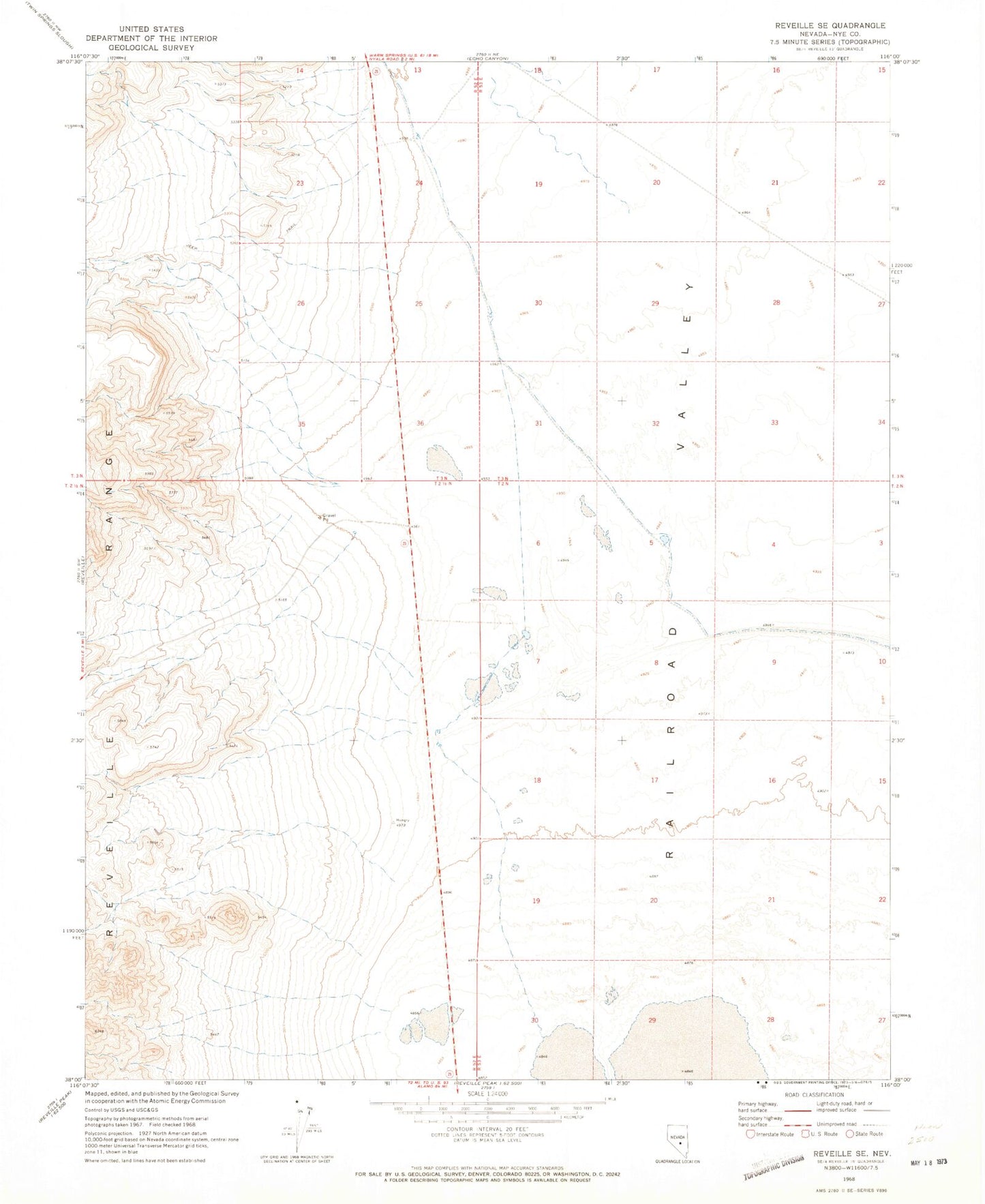 Classic USGS Reveille SE Nevada 7.5'x7.5' Topo Map Image
