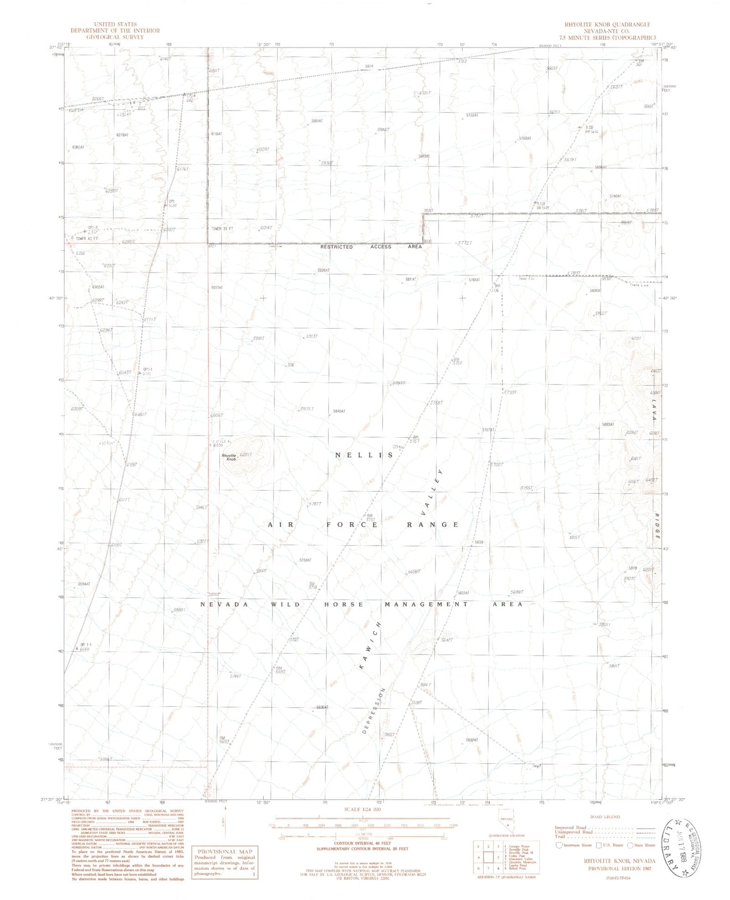 Classic USGS Rhyolite Knob Nevada 7.5'x7.5' Topo Map Image