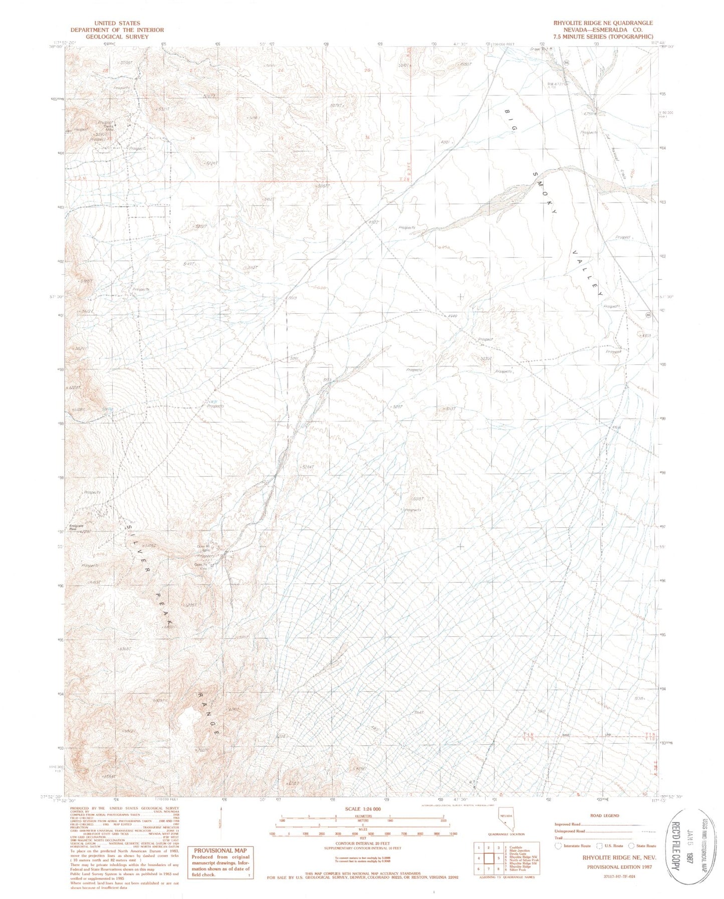 Classic USGS Rhyolite Ridge NE Nevada 7.5'x7.5' Topo Map Image