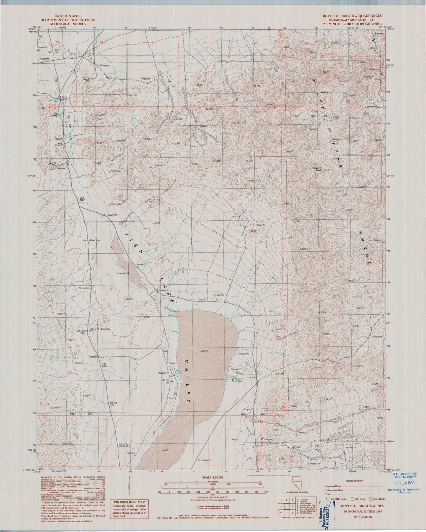 Classic USGS Rhyolite Ridge NW Nevada 7.5'x7.5' Topo Map Image