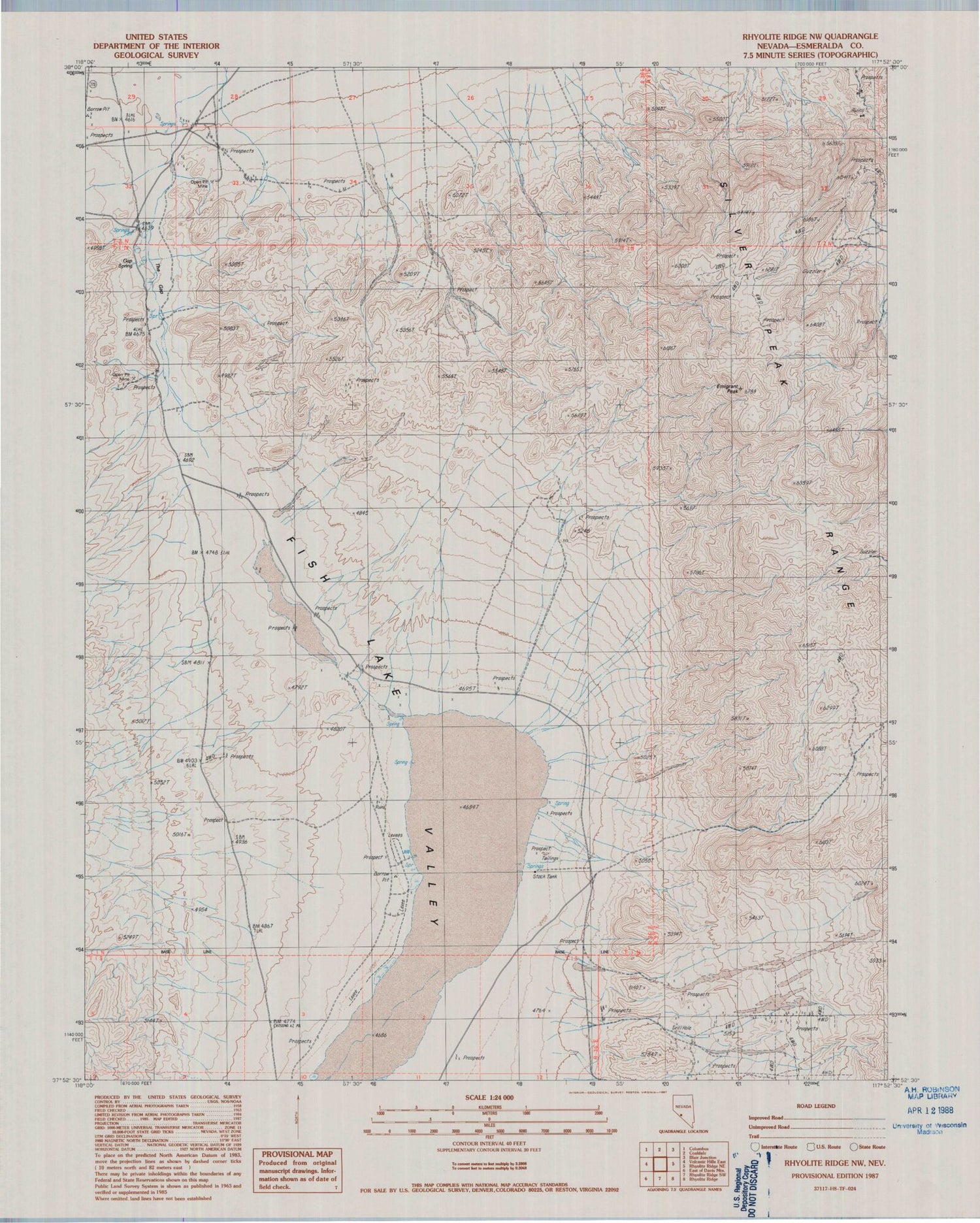 Classic USGS Rhyolite Ridge NW Nevada 7.5'x7.5' Topo Map Image