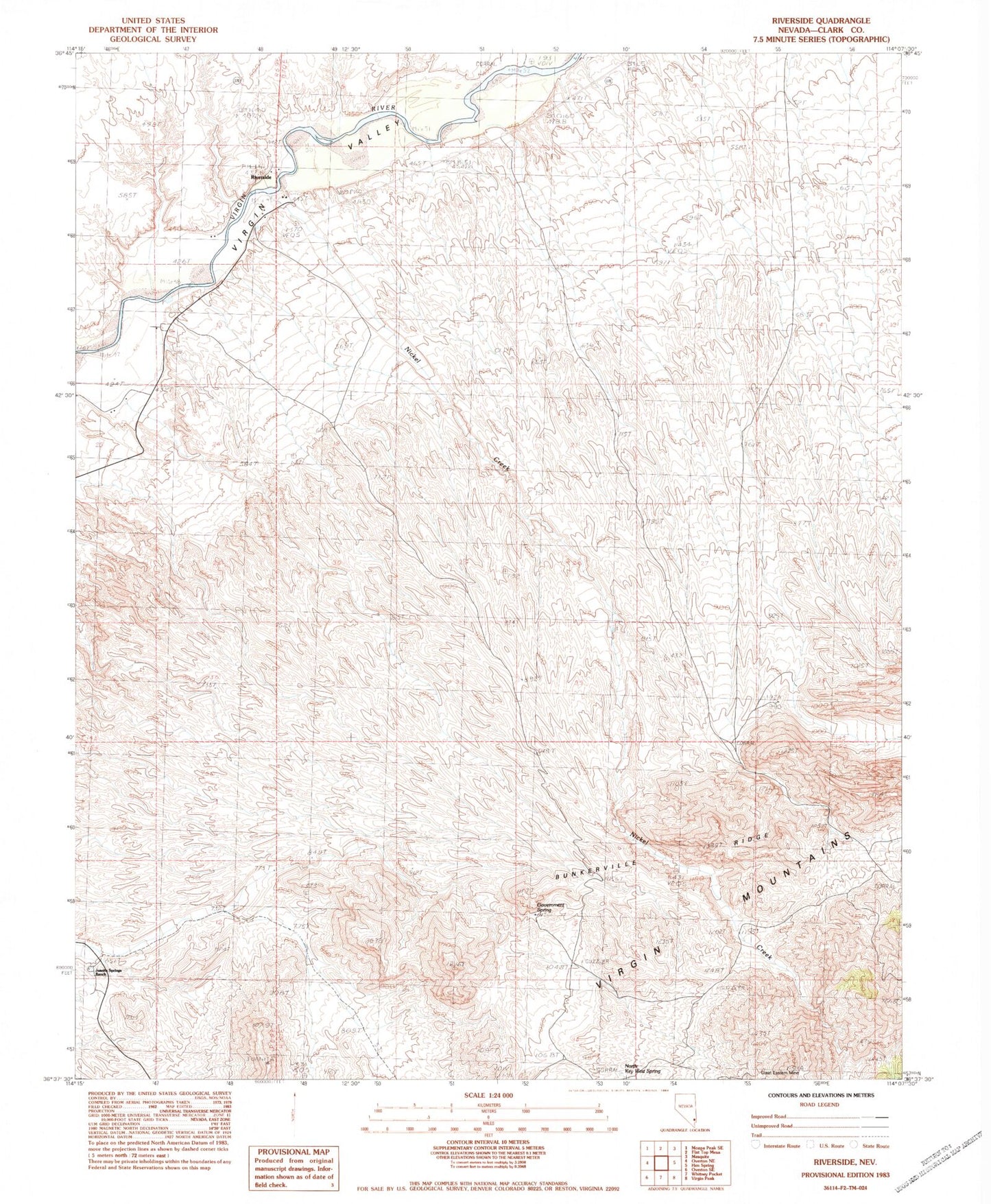 Classic USGS Riverside Nevada 7.5'x7.5' Topo Map Image