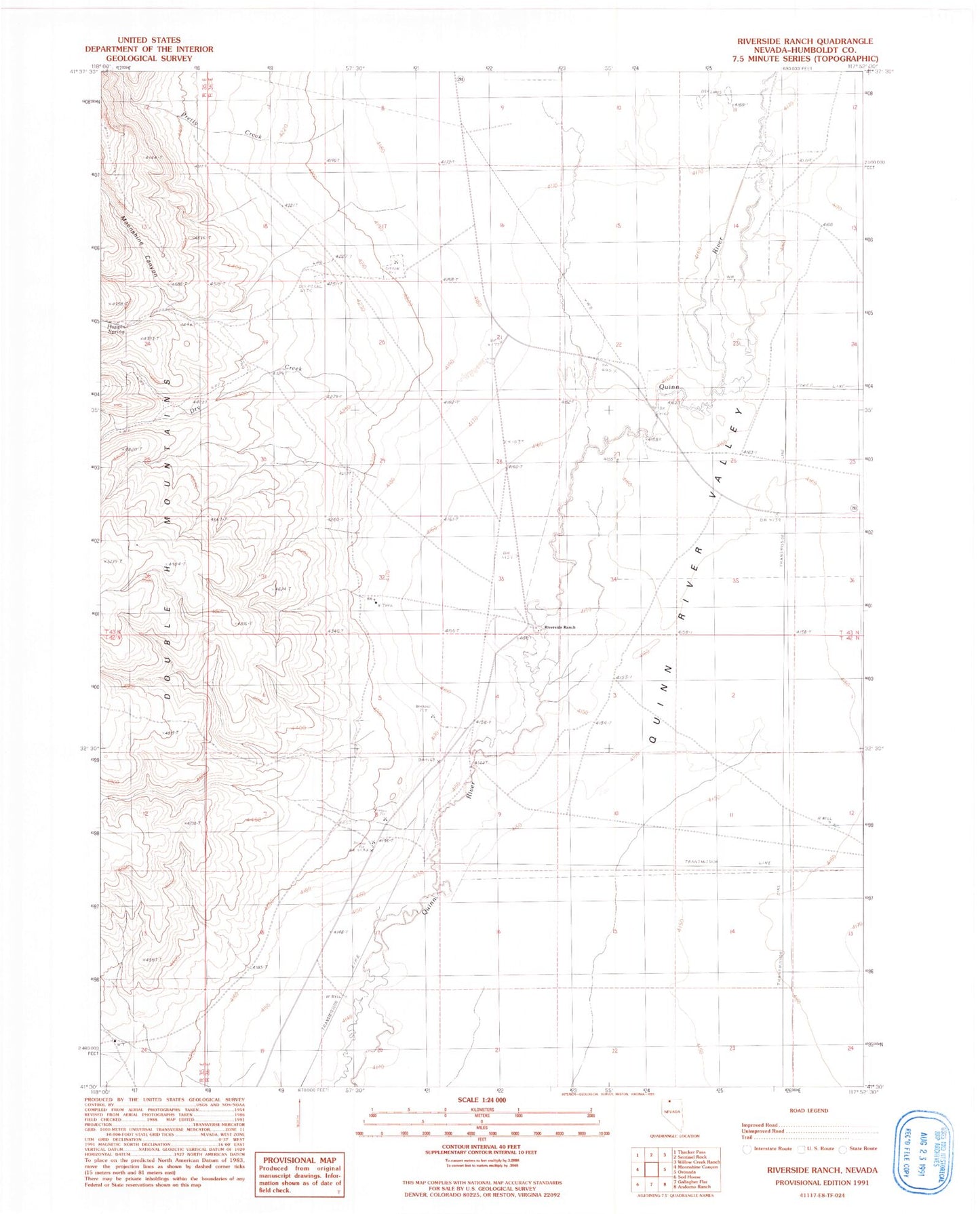Classic USGS Riverside Ranch Nevada 7.5'x7.5' Topo Map Image
