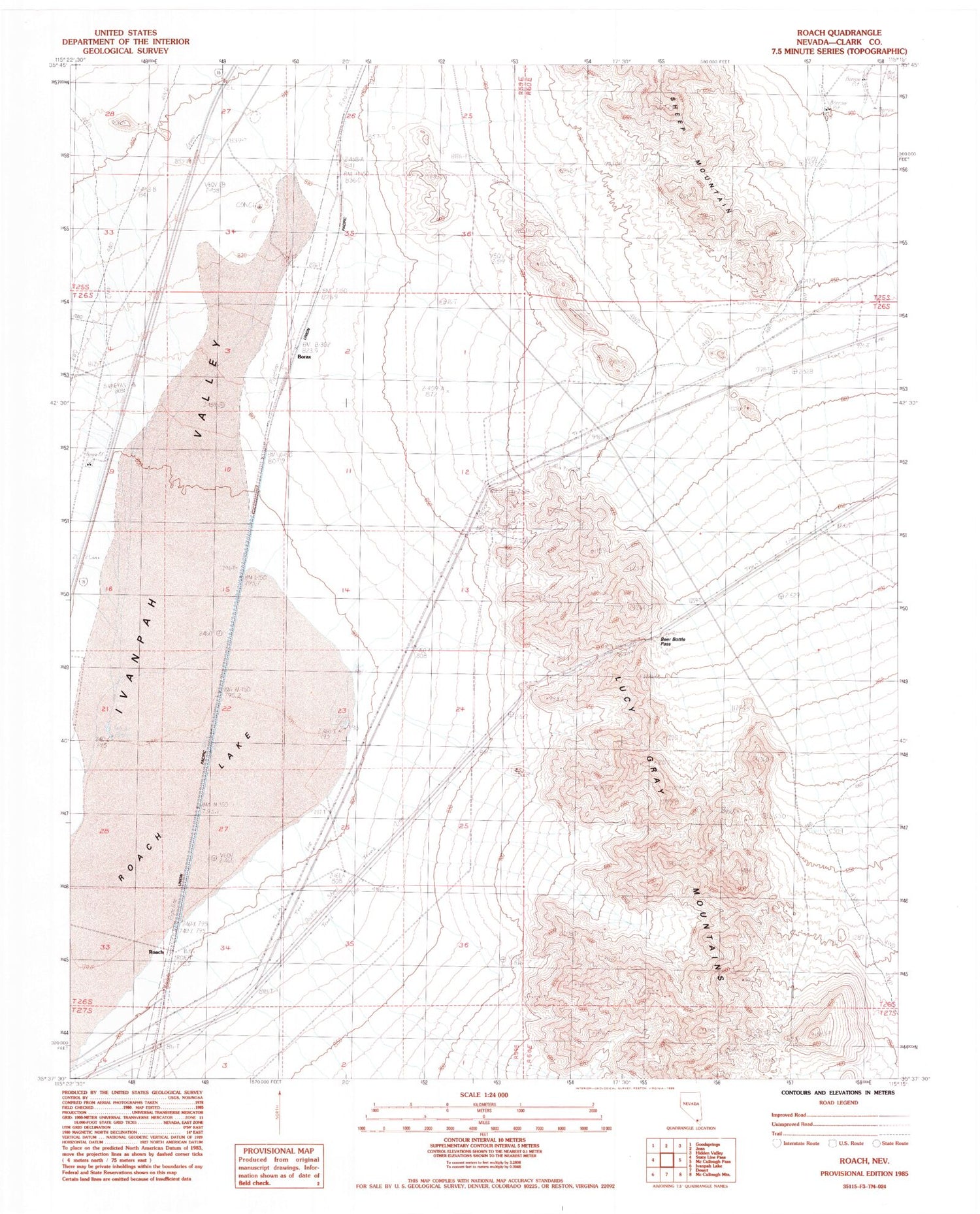 Classic USGS Roach Nevada 7.5'x7.5' Topo Map Image