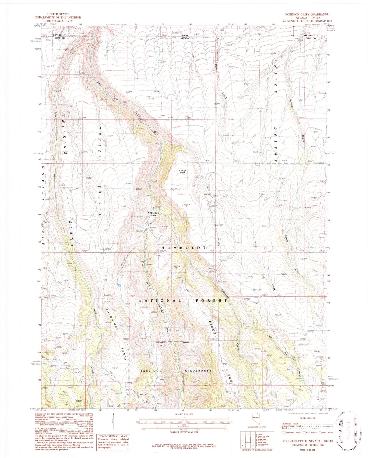 Classic USGS Robinson Creek Nevada 7.5'x7.5' Topo Map Image