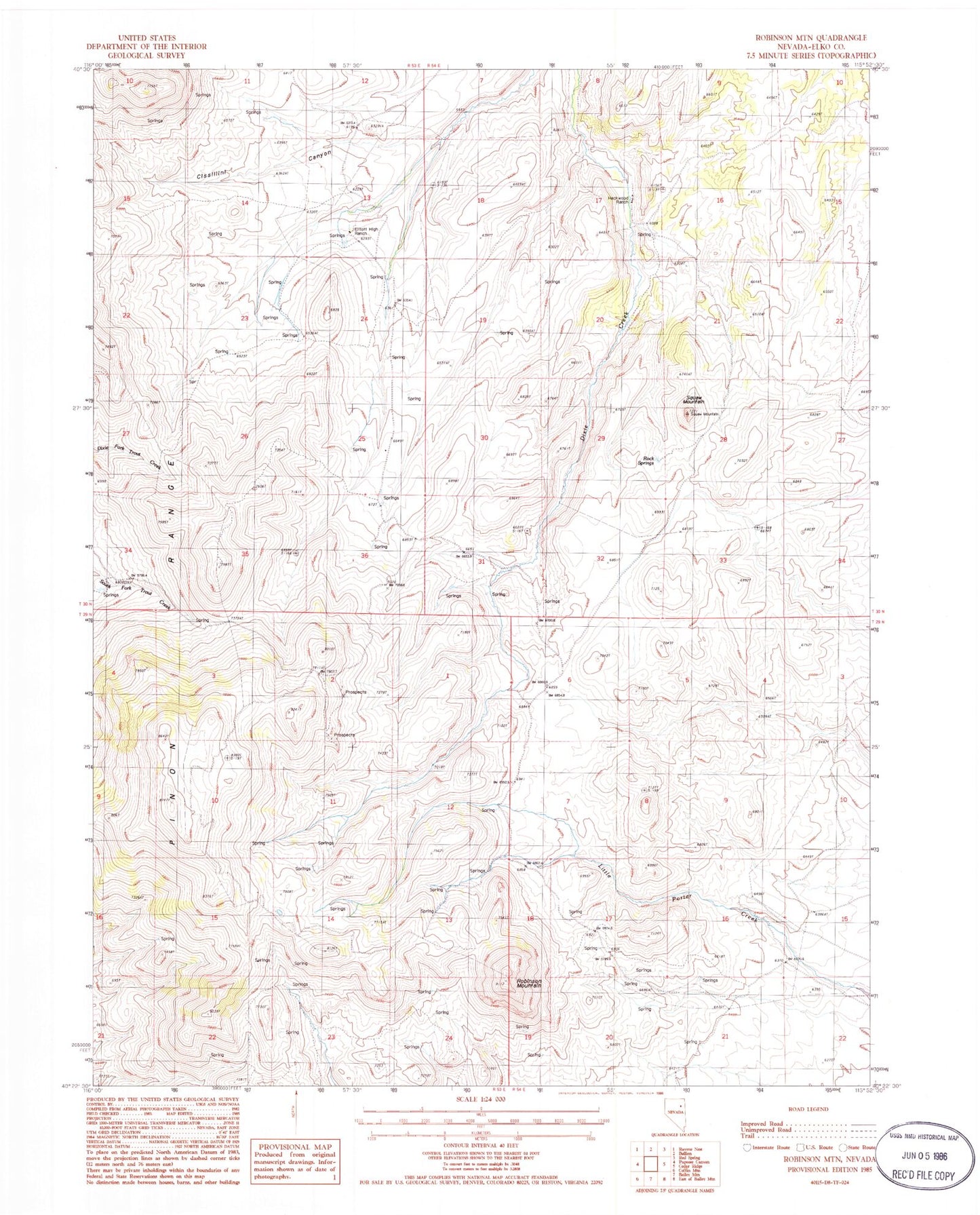 Classic USGS Robinson Mountain Nevada 7.5'x7.5' Topo Map Image