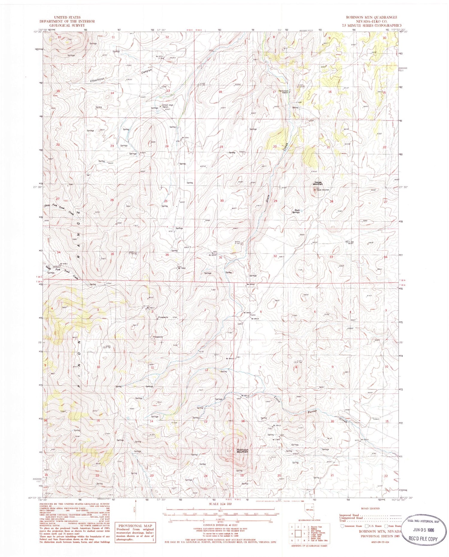 Classic USGS Robinson Mountain Nevada 7.5'x7.5' Topo Map Image