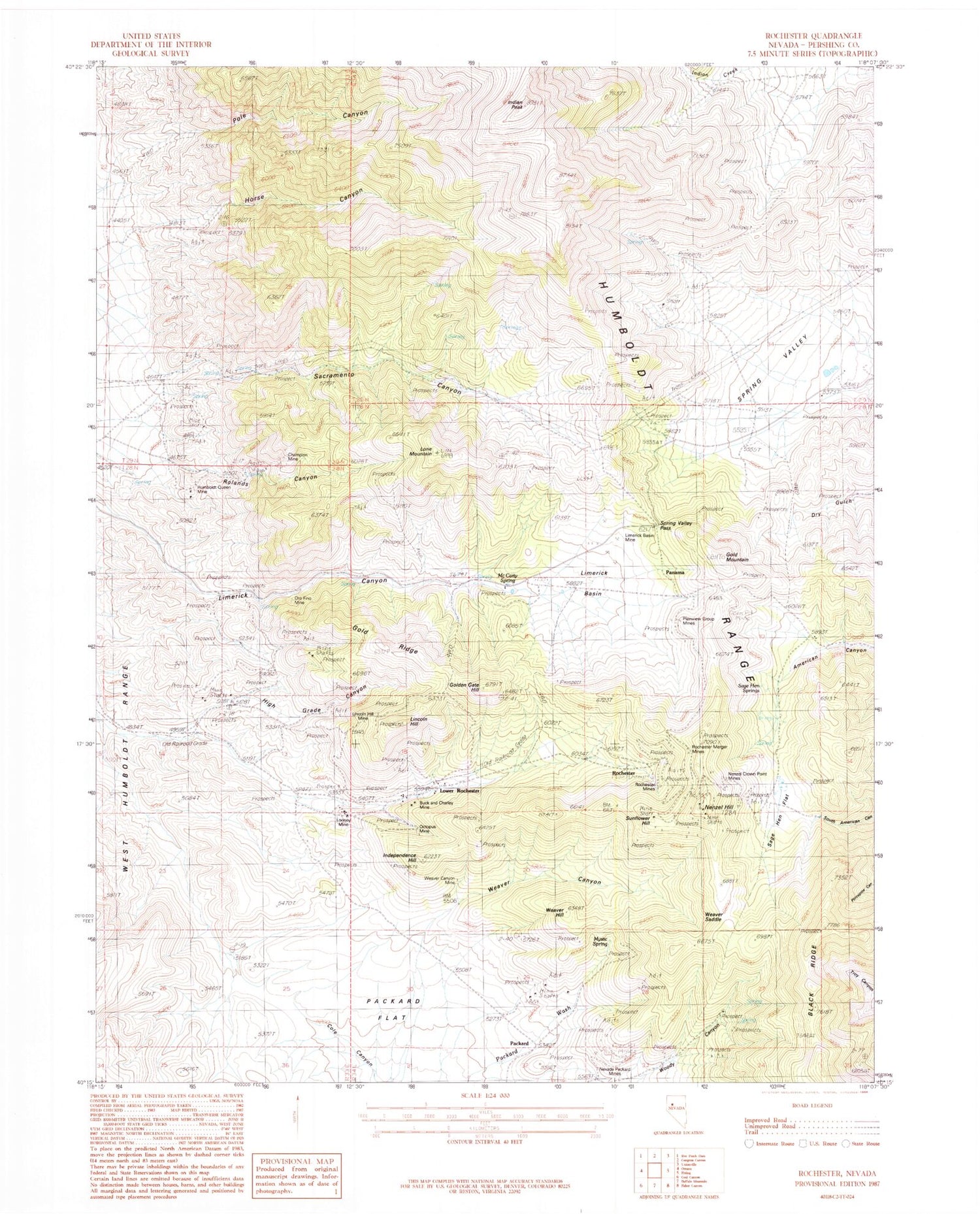 Classic USGS Rochester Nevada 7.5'x7.5' Topo Map Image