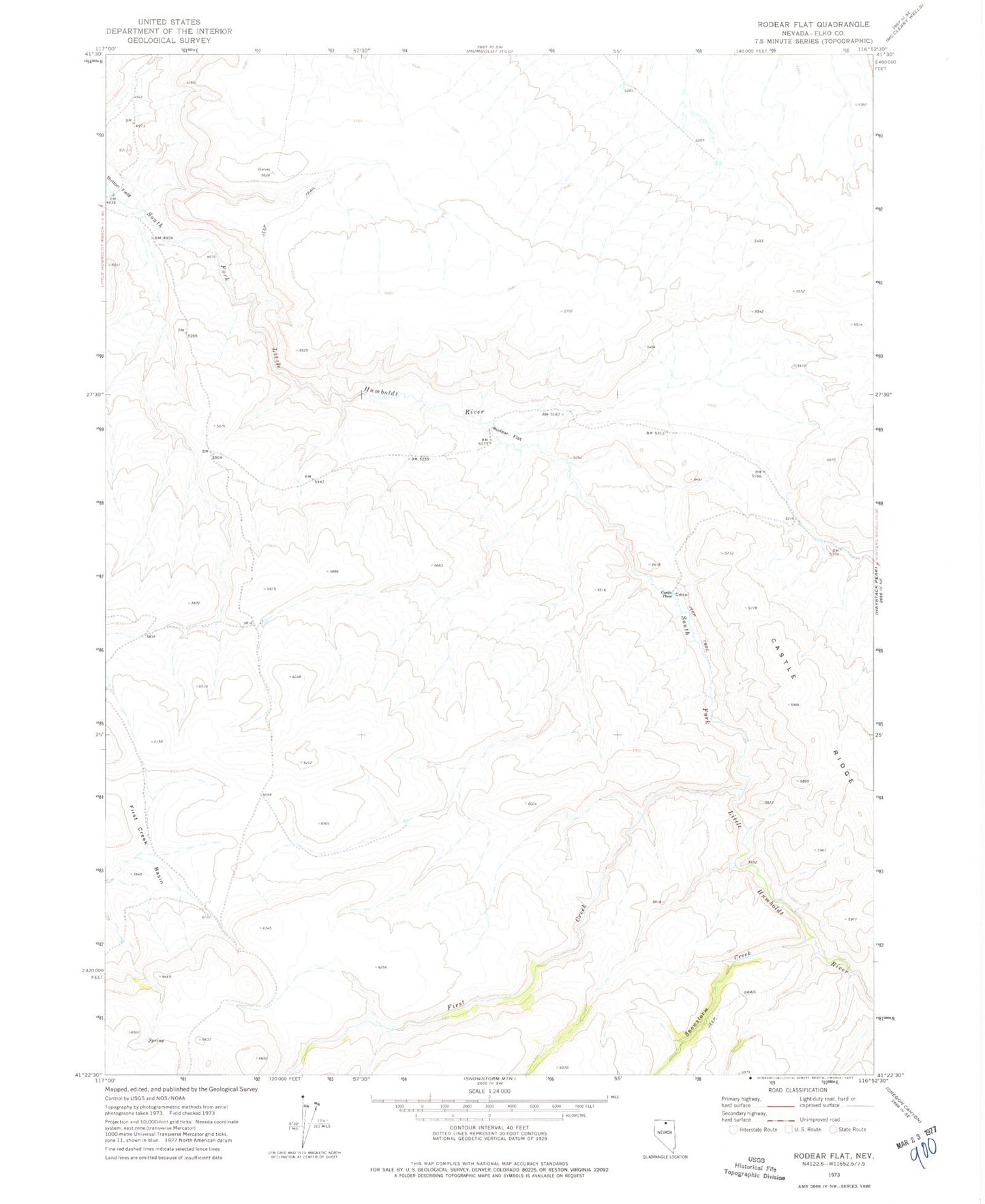 Classic USGS Rodear Flat Nevada 7.5'x7.5' Topo Map Image