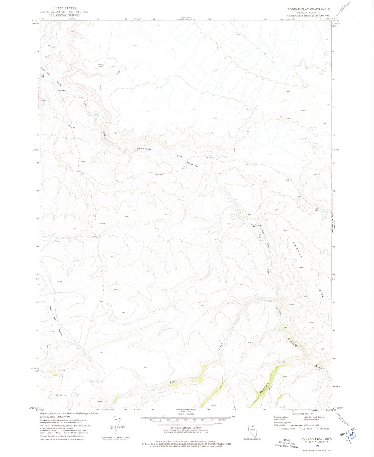 Classic USGS Rodear Flat Nevada 7.5'x7.5' Topo Map Image