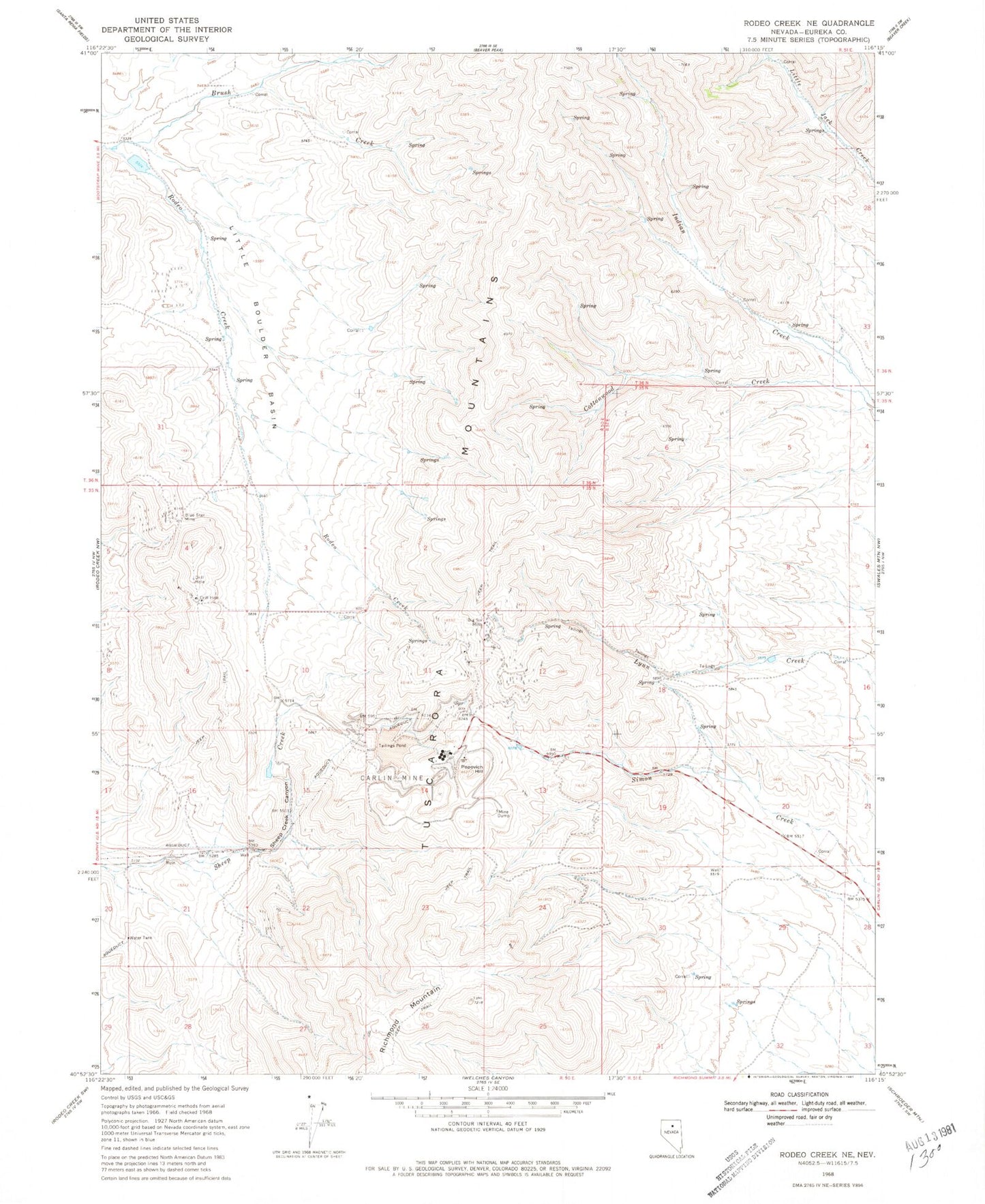 Classic USGS Rodeo Creek NE Nevada 7.5'x7.5' Topo Map Image