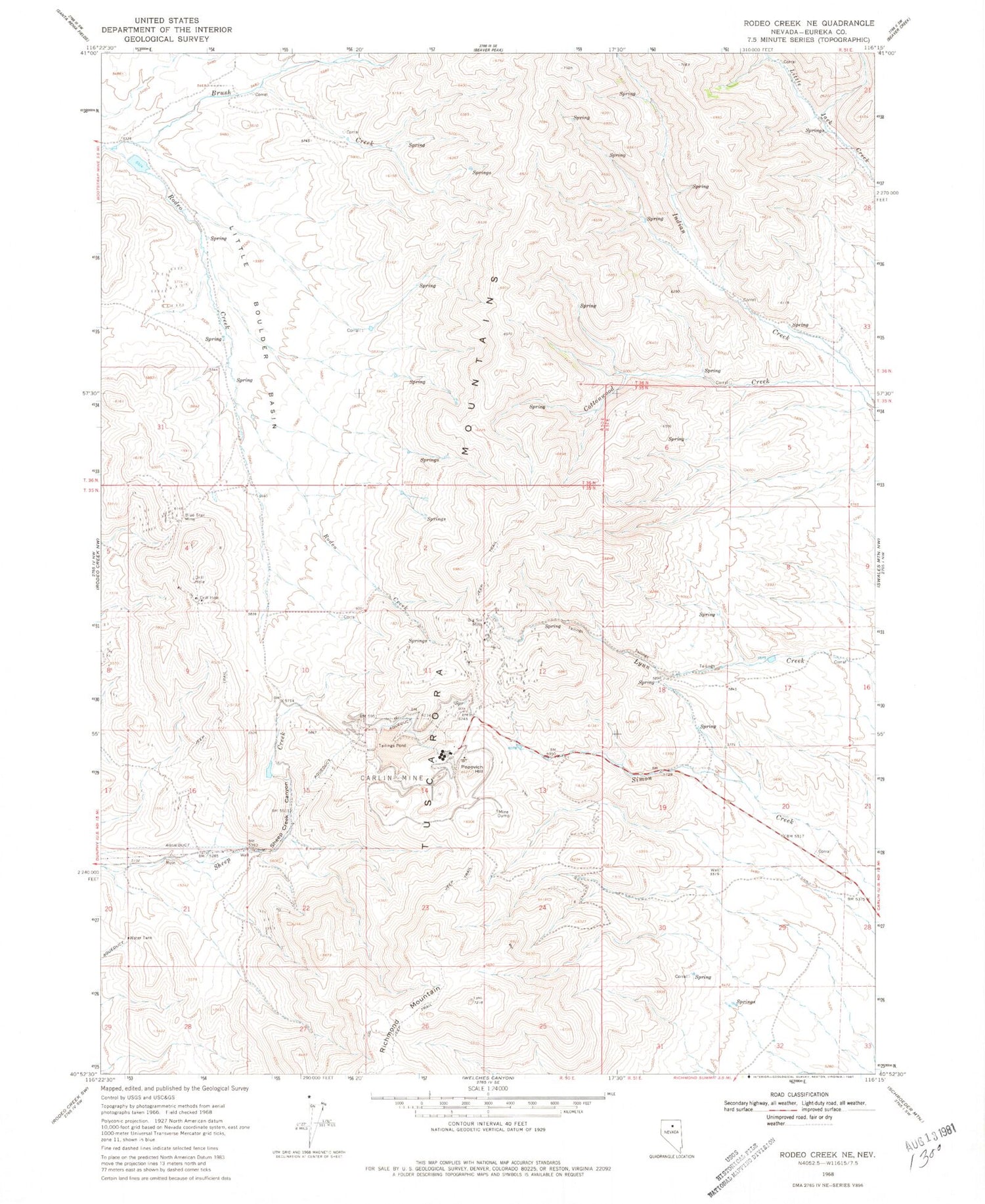Classic USGS Rodeo Creek NE Nevada 7.5'x7.5' Topo Map Image