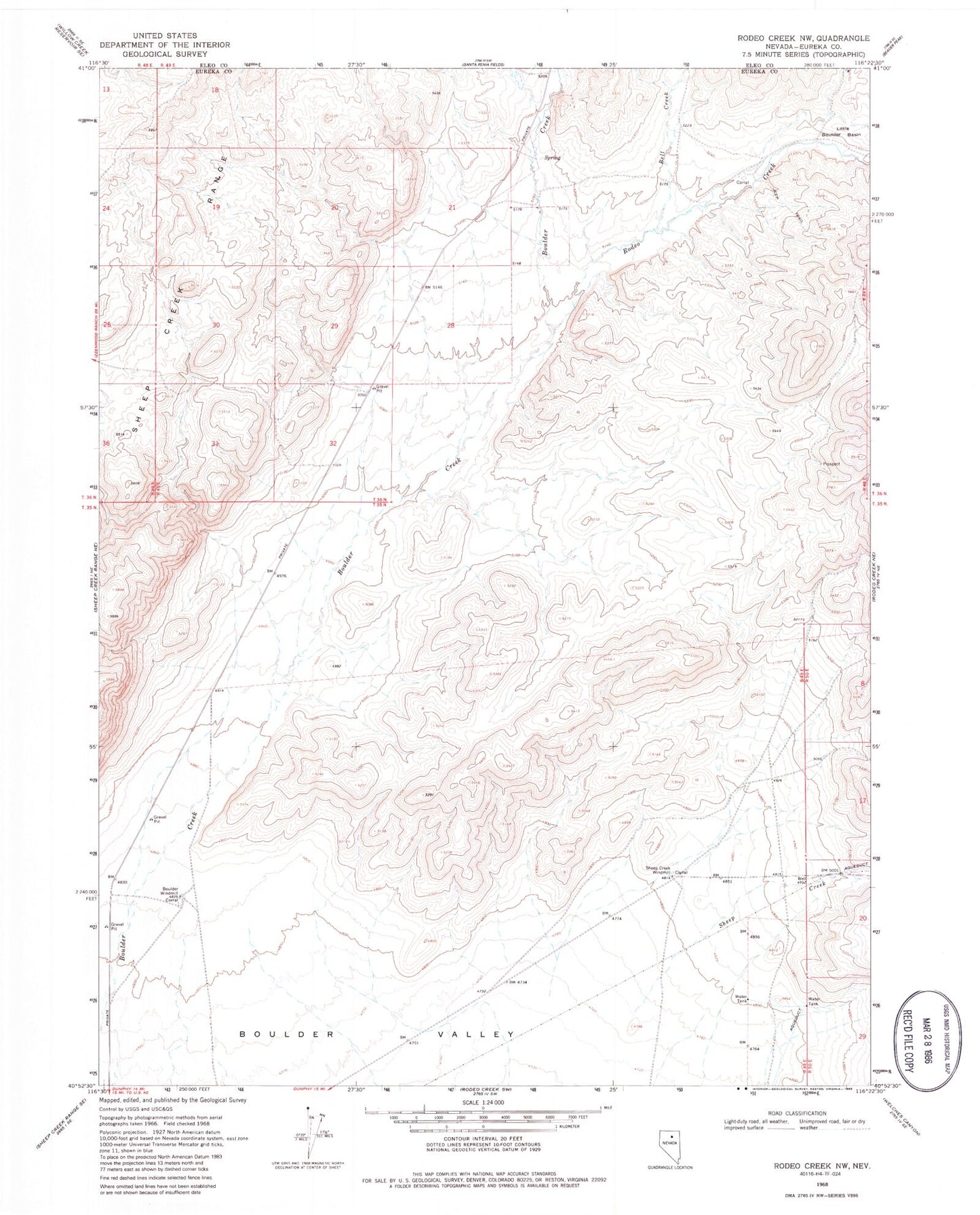 Classic USGS Rodeo Creek NW Nevada 7.5'x7.5' Topo Map Image