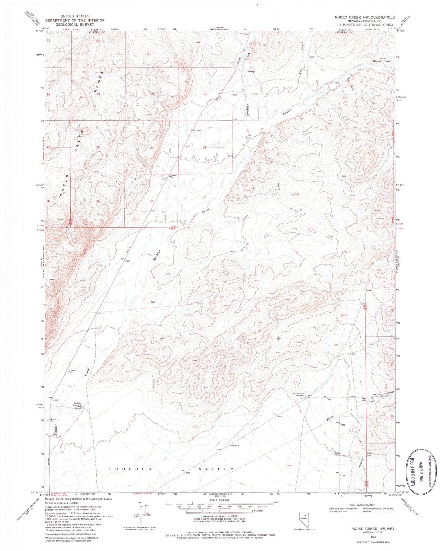 Classic USGS Rodeo Creek NW Nevada 7.5'x7.5' Topo Map Image