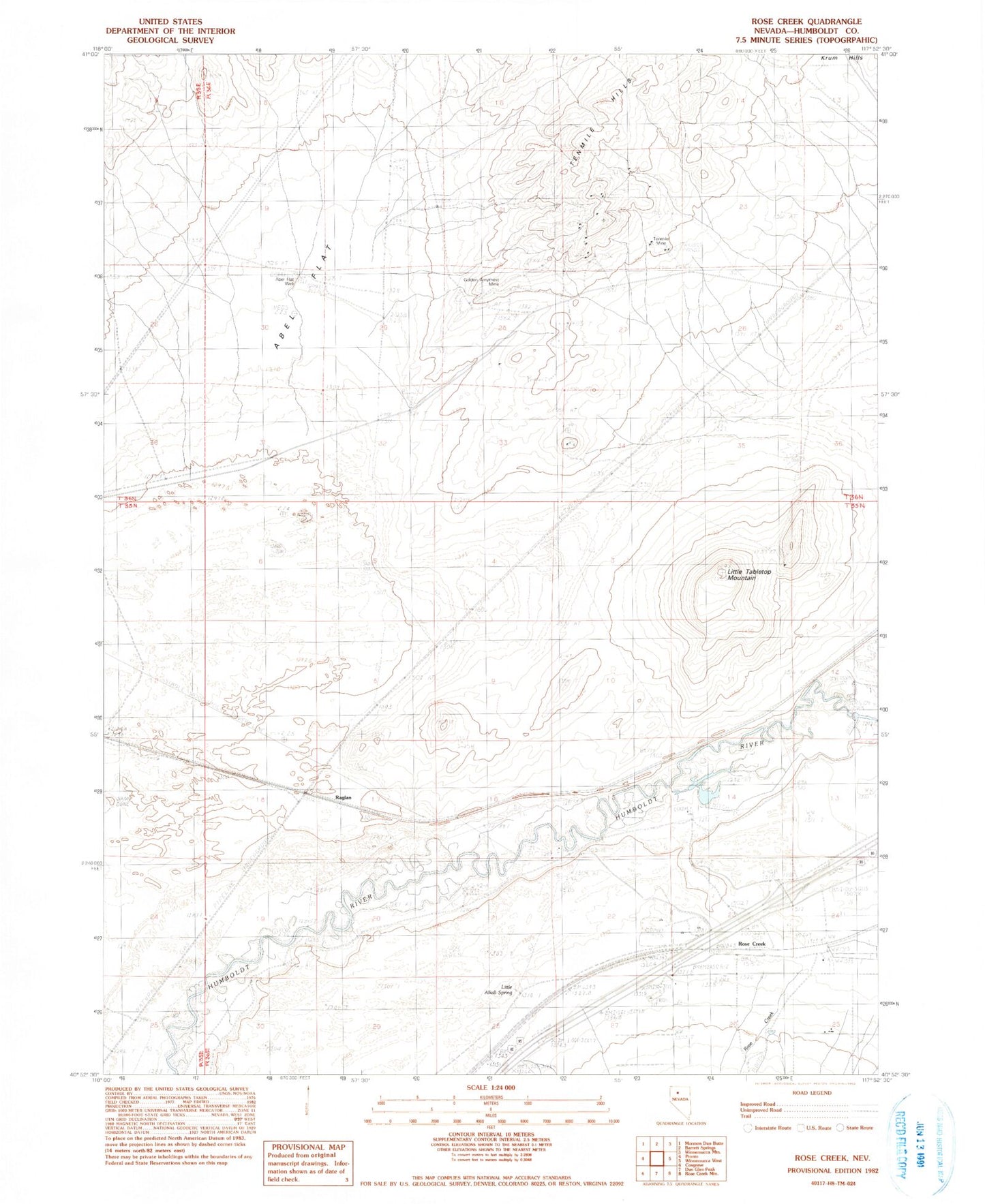 Classic USGS Rose Creek Nevada 7.5'x7.5' Topo Map Image