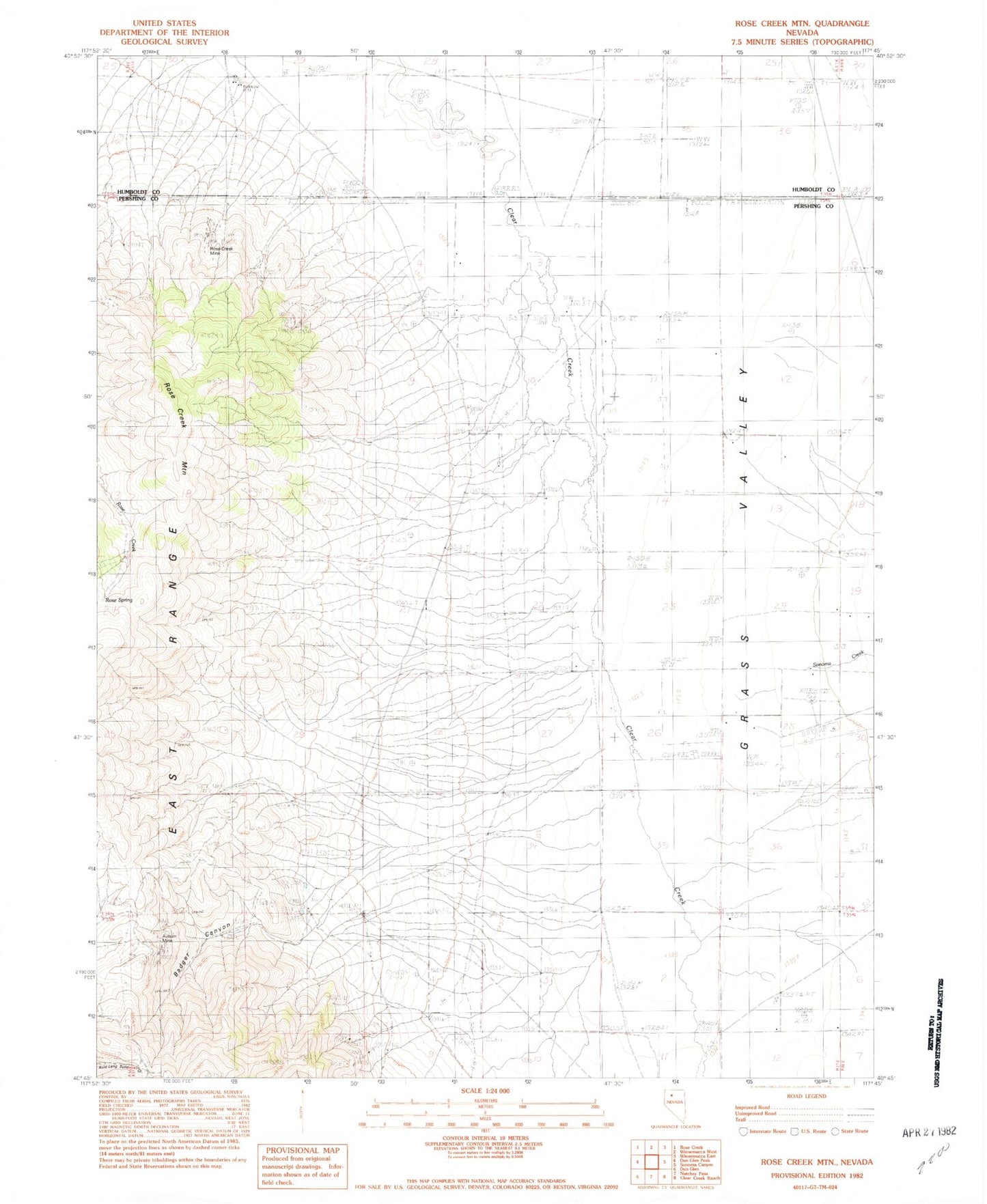 Classic USGS Rose Creek Mountain Nevada 7.5'x7.5' Topo Map Image