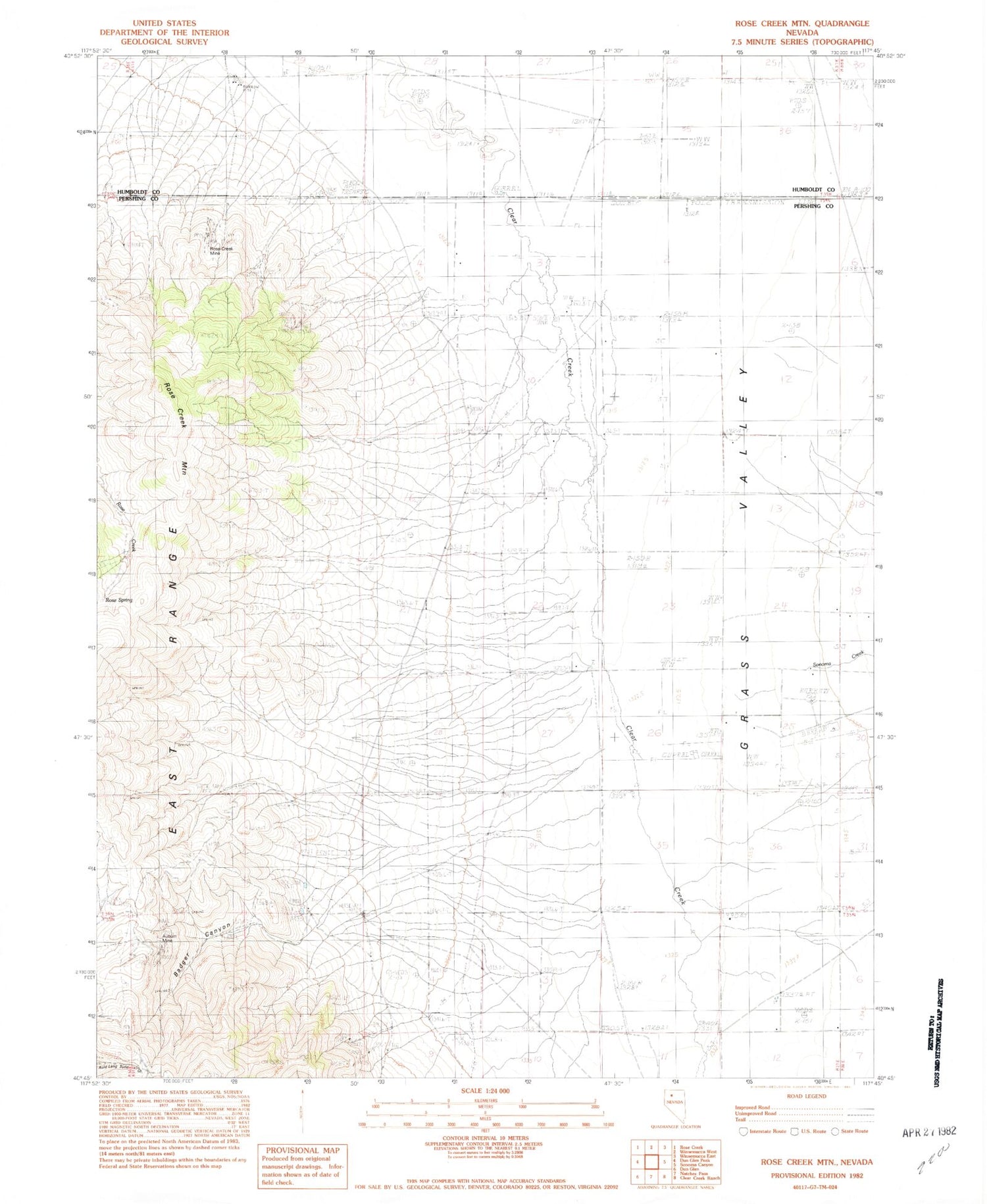 Classic USGS Rose Creek Mountain Nevada 7.5'x7.5' Topo Map Image
