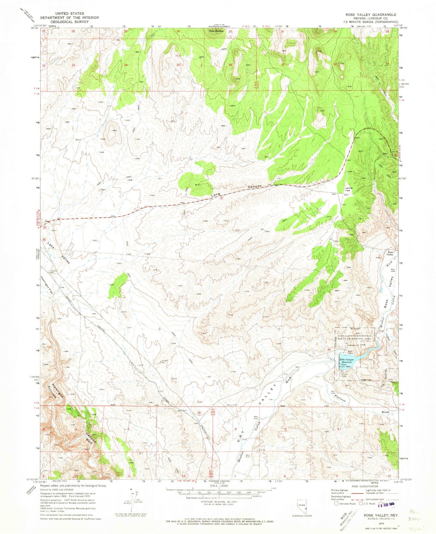 Classic USGS Rose Valley Nevada 7.5'x7.5' Topo Map Image