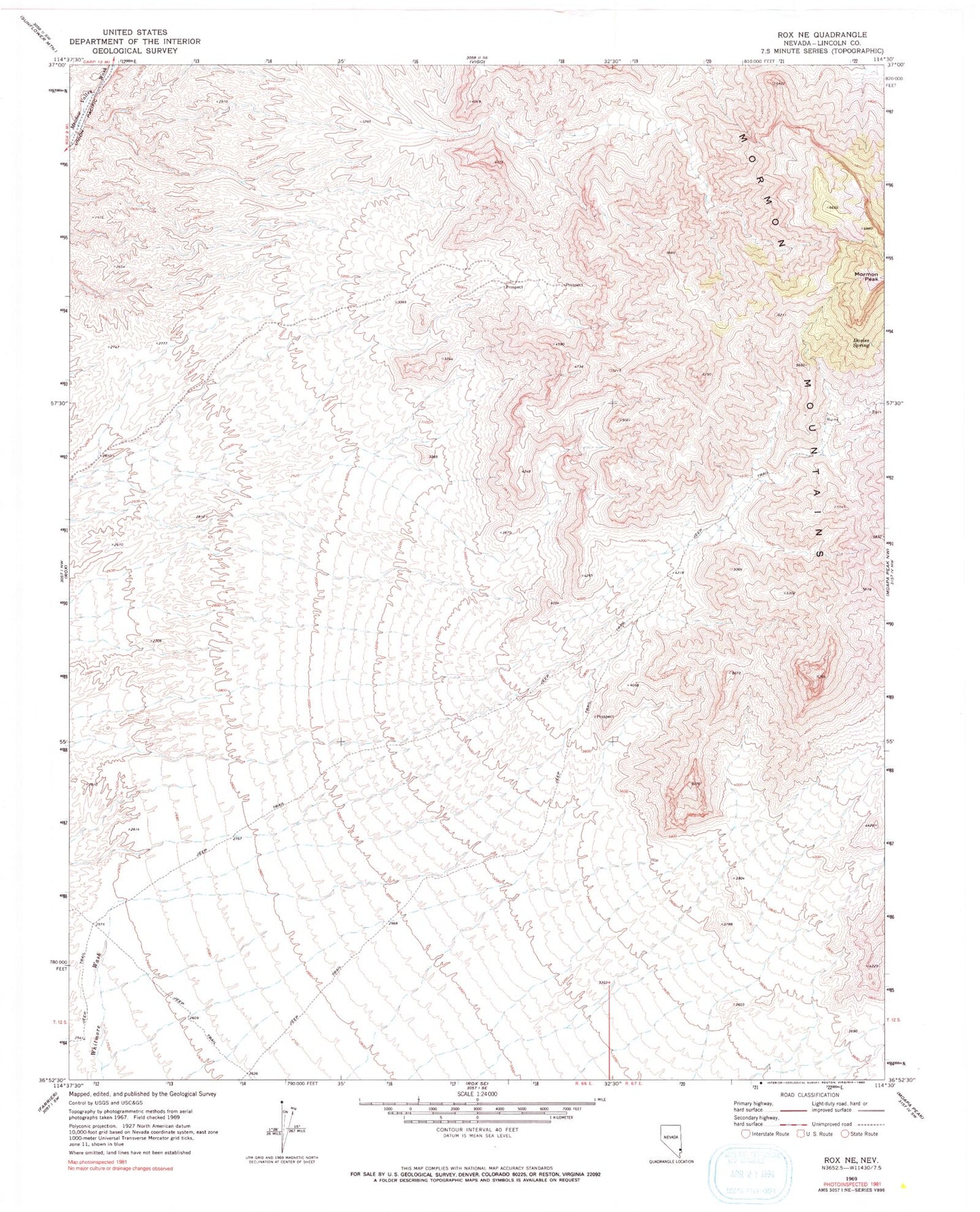 Classic USGS Rox NE Nevada 7.5'x7.5' Topo Map Image