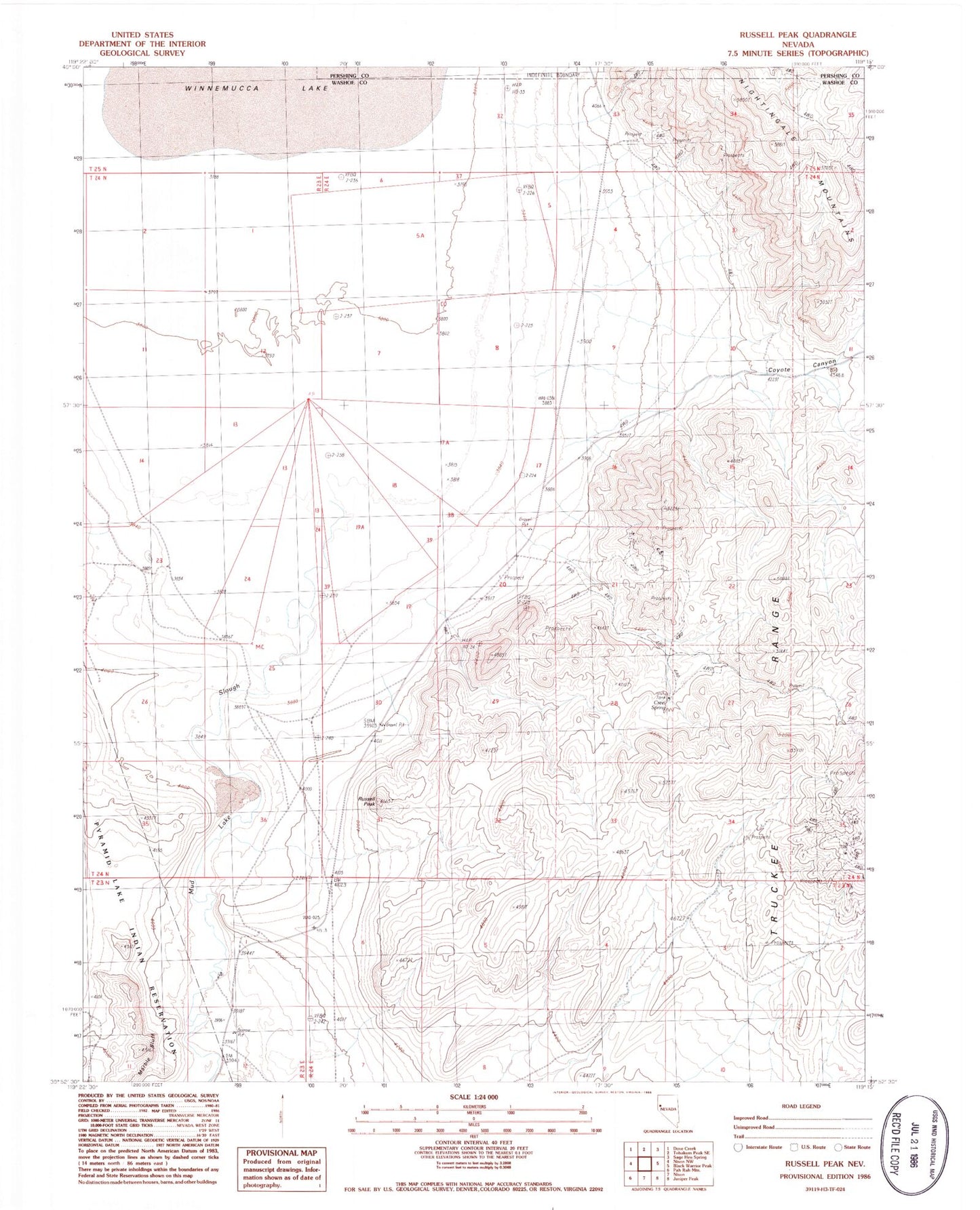 Classic USGS Russell Peak Nevada 7.5'x7.5' Topo Map Image