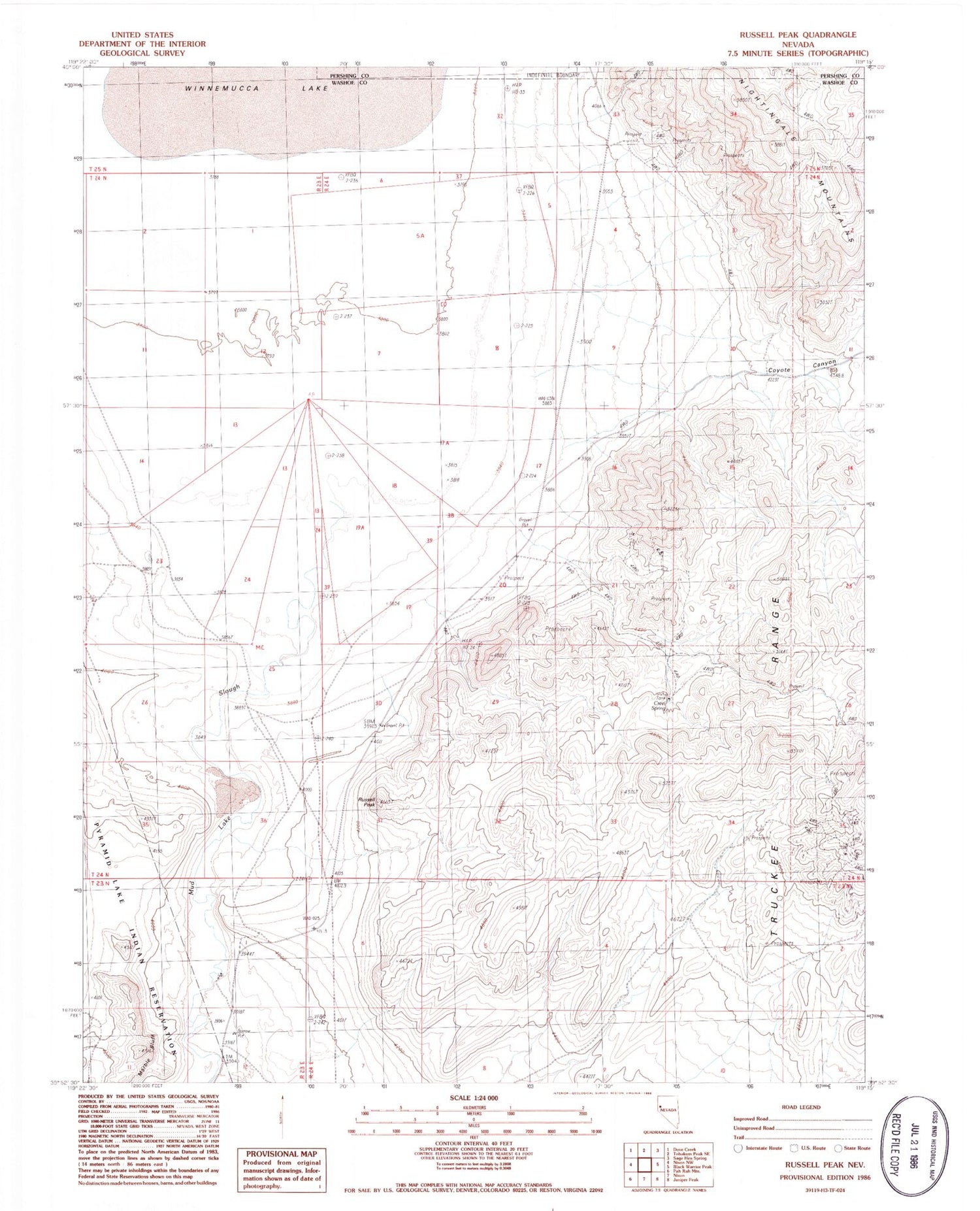 Classic USGS Russell Peak Nevada 7.5'x7.5' Topo Map Image