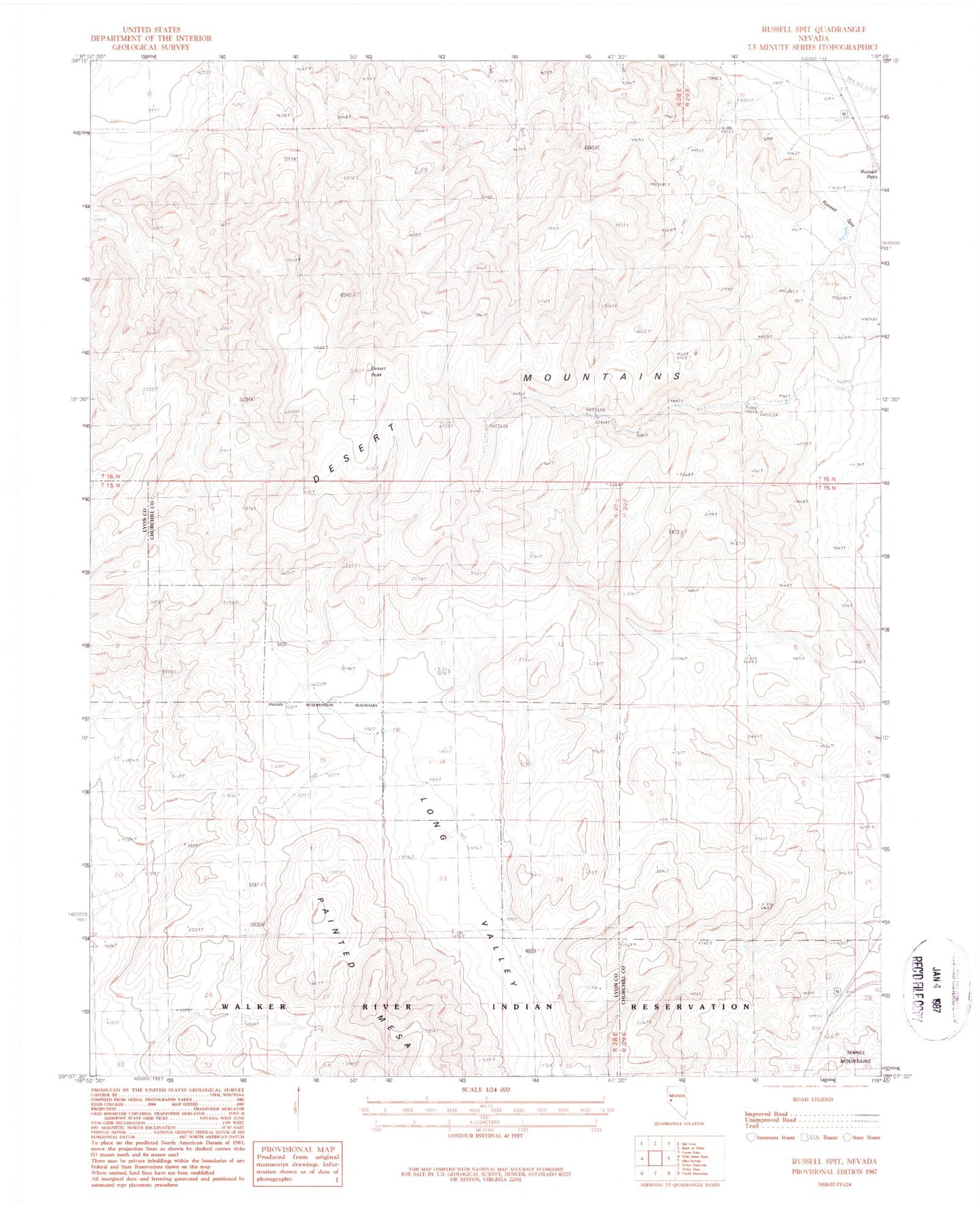 Classic USGS Russell Spit Nevada 7.5'x7.5' Topo Map Image