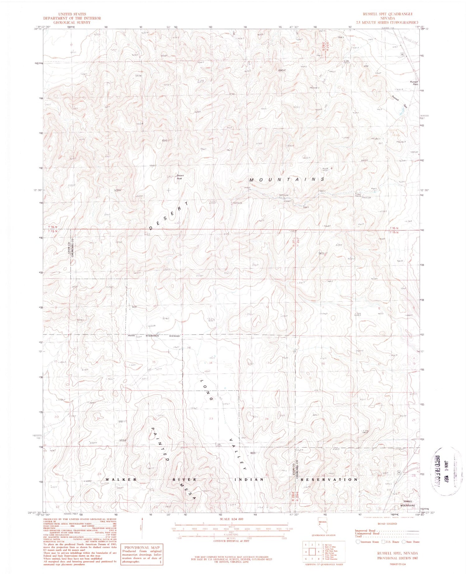 Classic USGS Russell Spit Nevada 7.5'x7.5' Topo Map Image