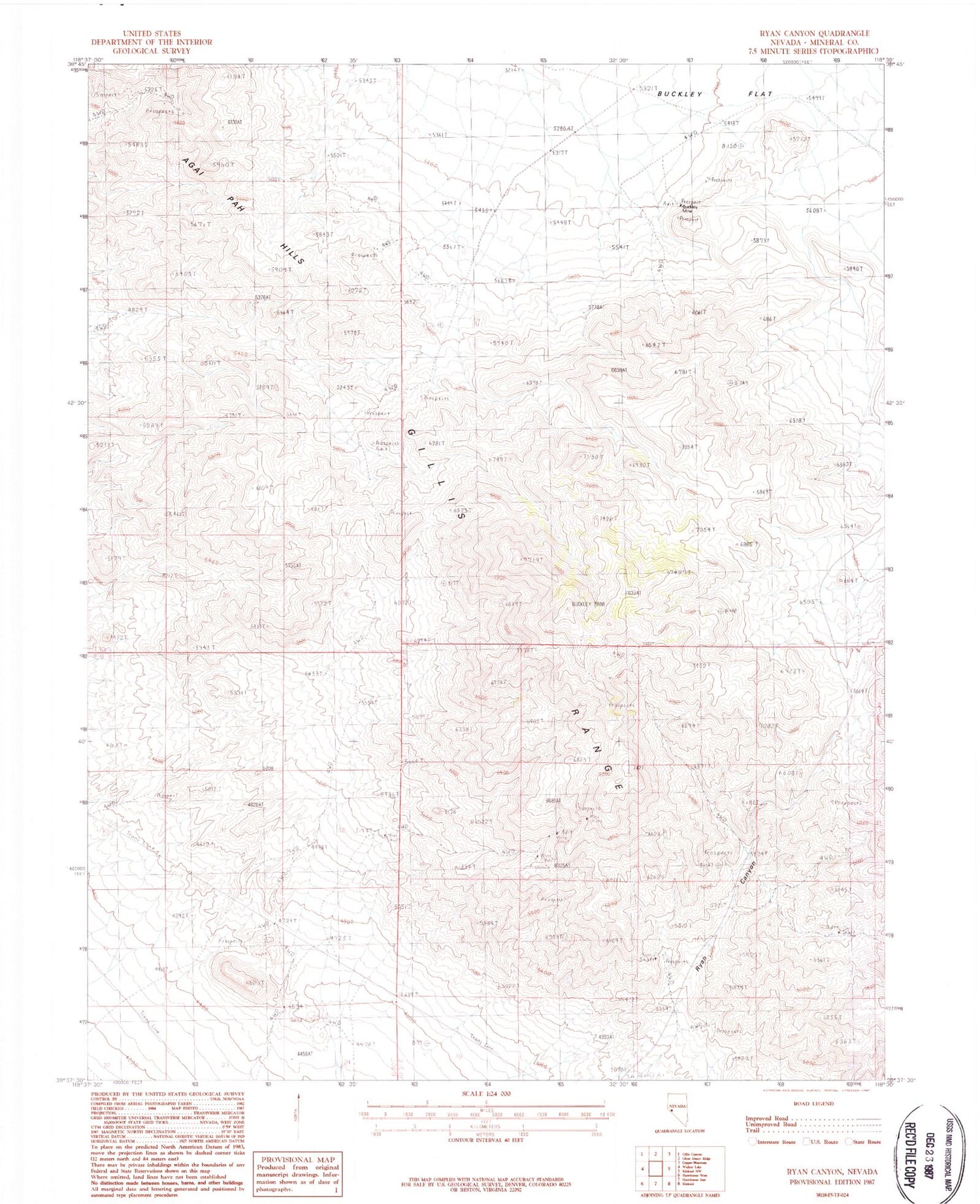 Classic USGS Ryan Canyon Nevada 7.5'x7.5' Topo Map Image