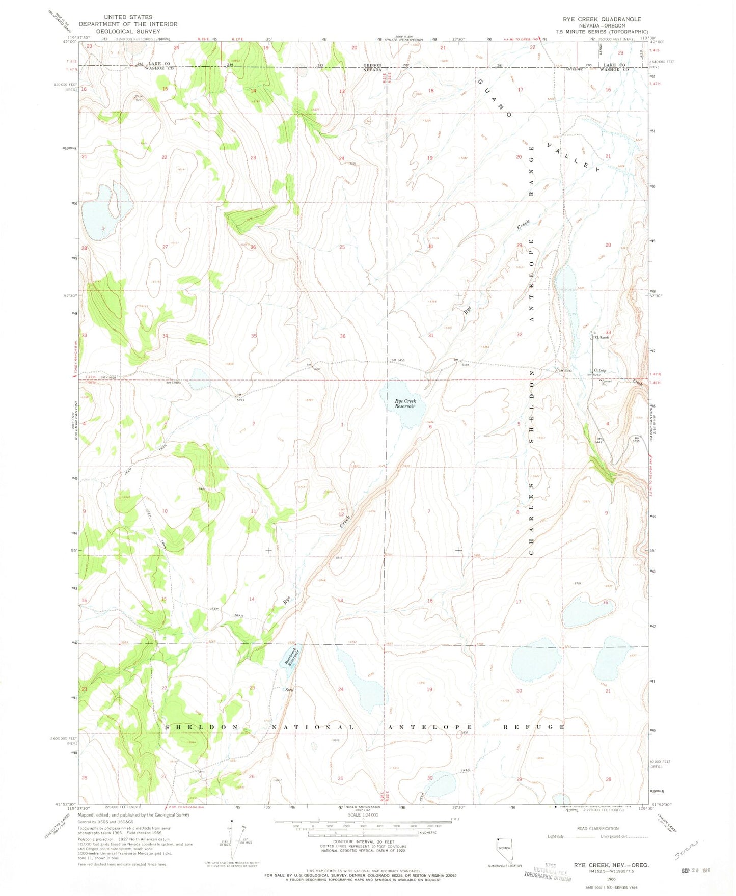 Classic USGS Rye Creek Nevada 7.5'x7.5' Topo Map Image