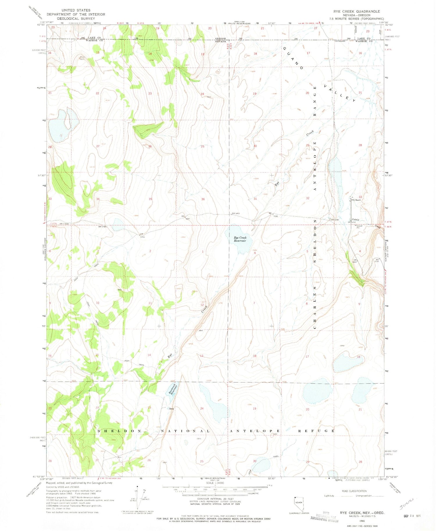Classic USGS Rye Creek Nevada 7.5'x7.5' Topo Map Image