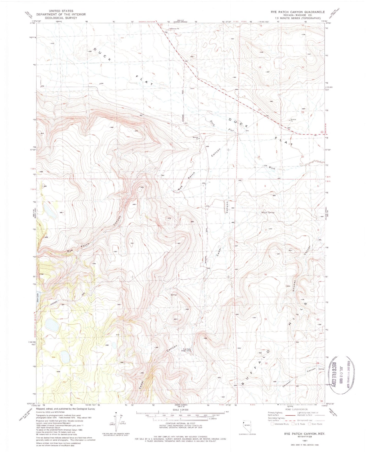 Classic USGS Rye Patch Canyon Nevada 7.5'x7.5' Topo Map Image