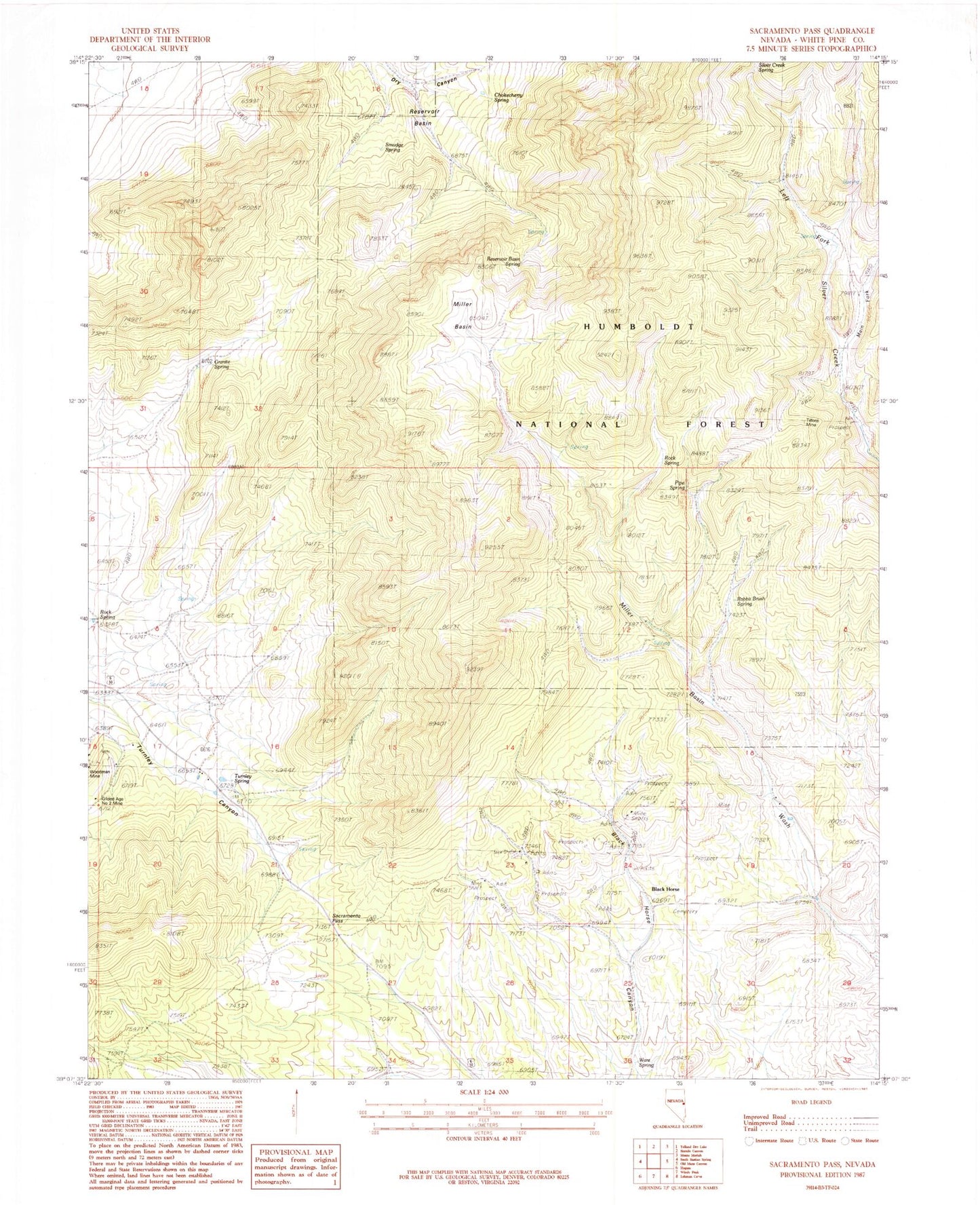 Classic USGS Sacramento Pass Nevada 7.5'x7.5' Topo Map Image