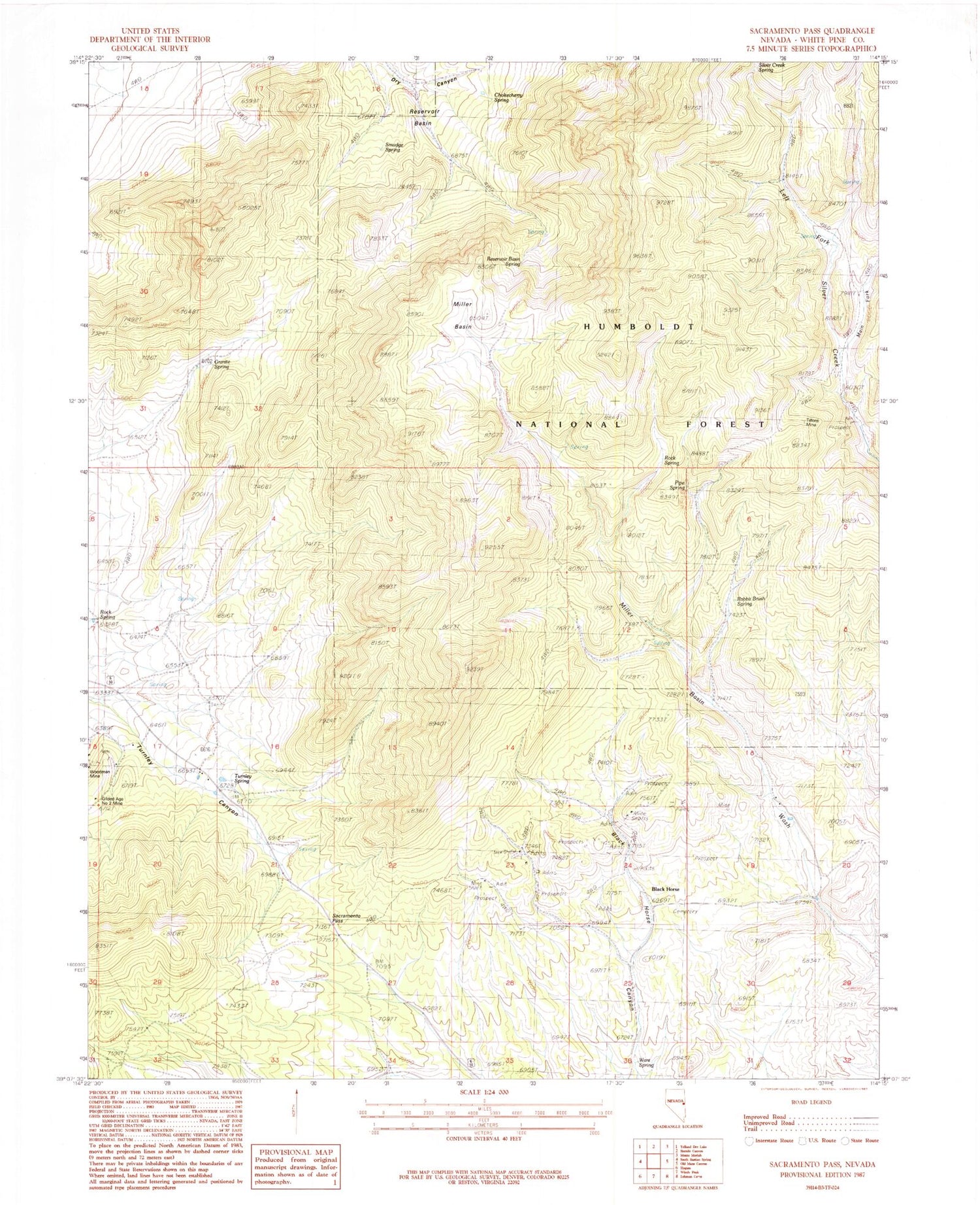 Classic USGS Sacramento Pass Nevada 7.5'x7.5' Topo Map Image