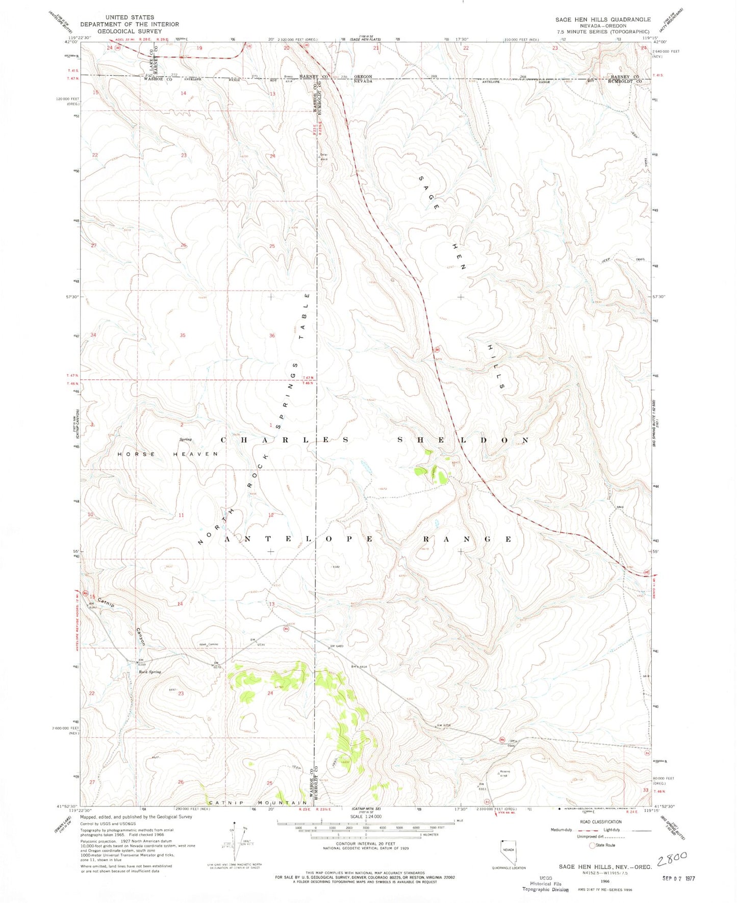 Classic USGS Sage Hen Hills Nevada 7.5'x7.5' Topo Map Image