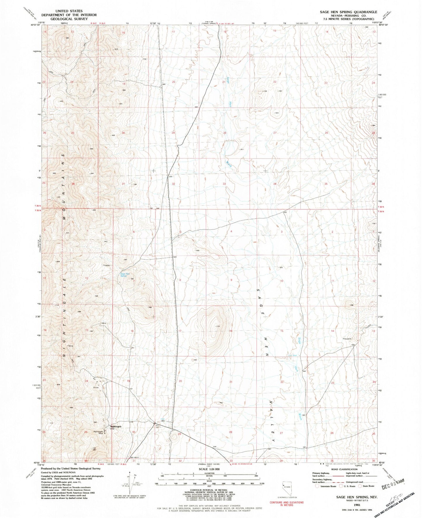 Classic USGS Sage Hen Spring Nevada 7.5'x7.5' Topo Map Image