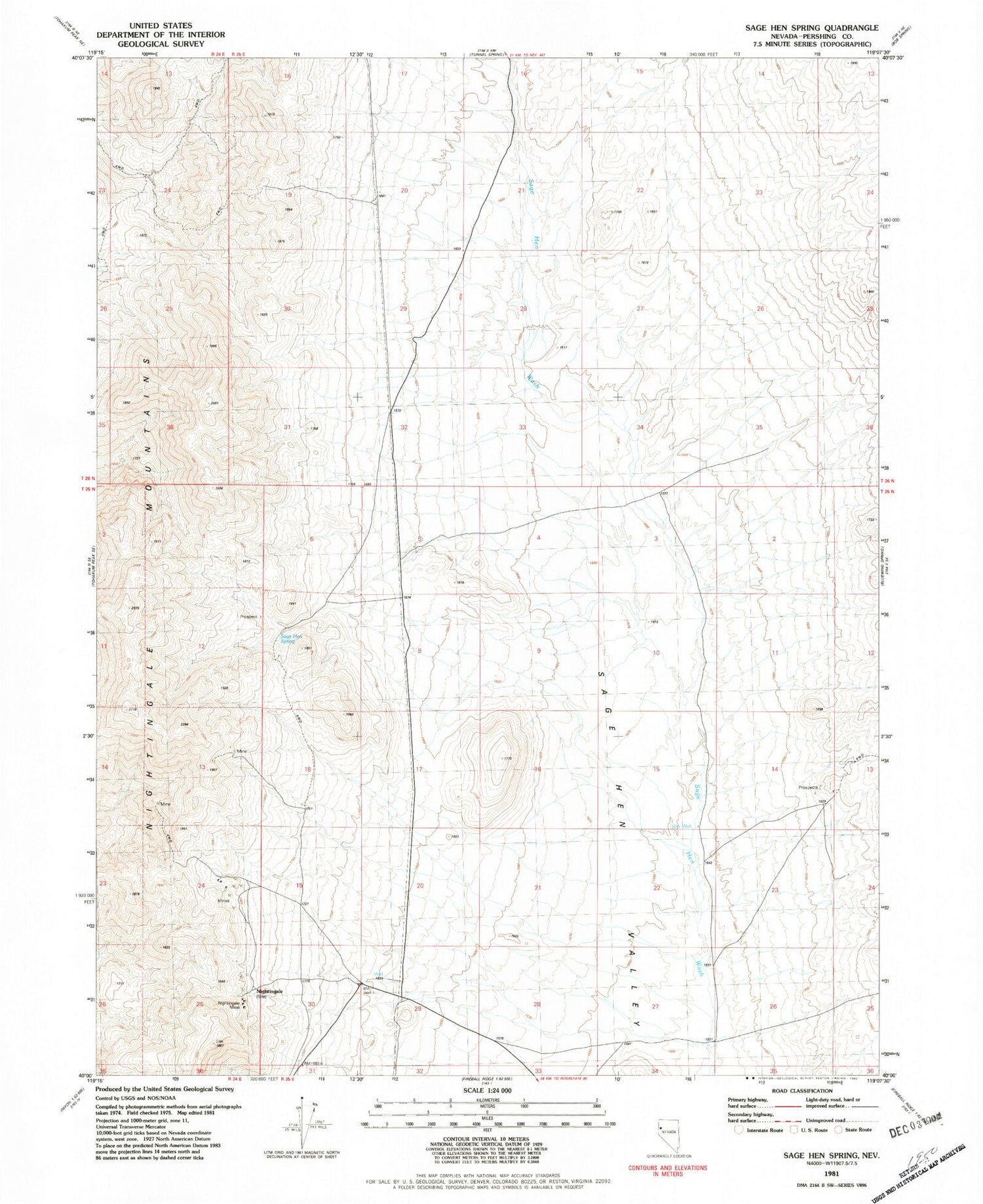 Classic USGS Sage Hen Spring Nevada 7.5'x7.5' Topo Map Image