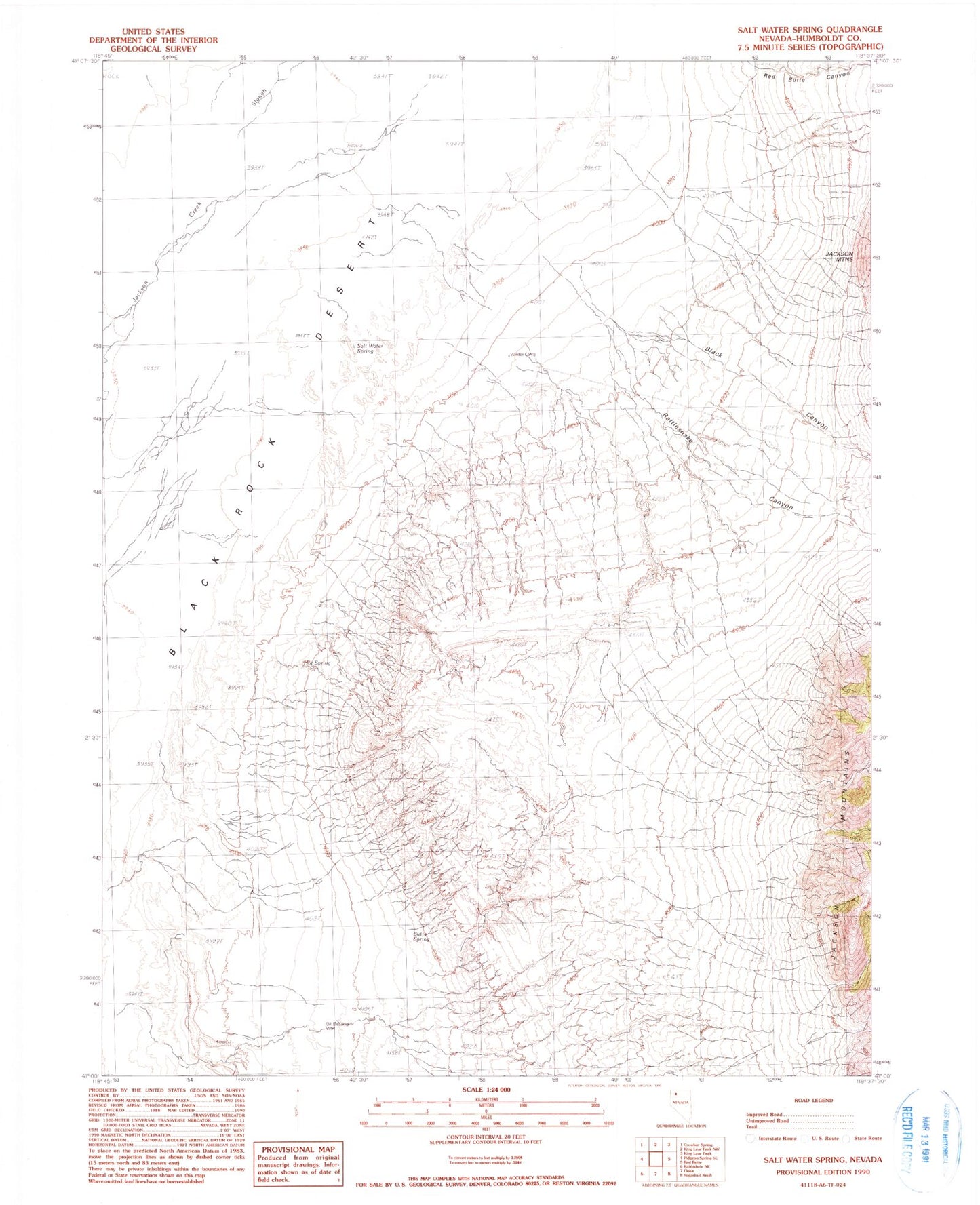 Classic USGS Salt Water Spring Nevada 7.5'x7.5' Topo Map Image