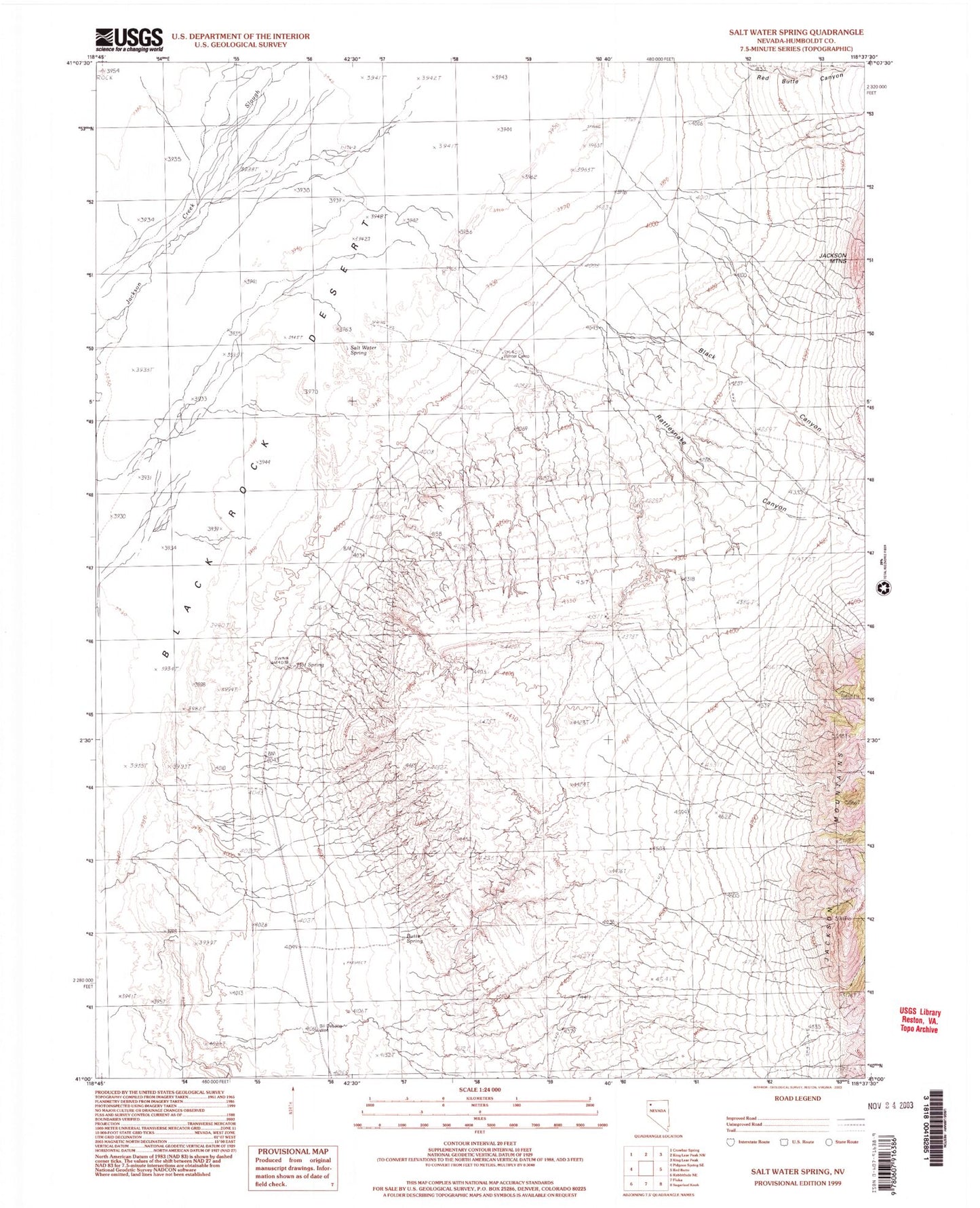 Classic USGS Salt Water Spring Nevada 7.5'x7.5' Topo Map Image