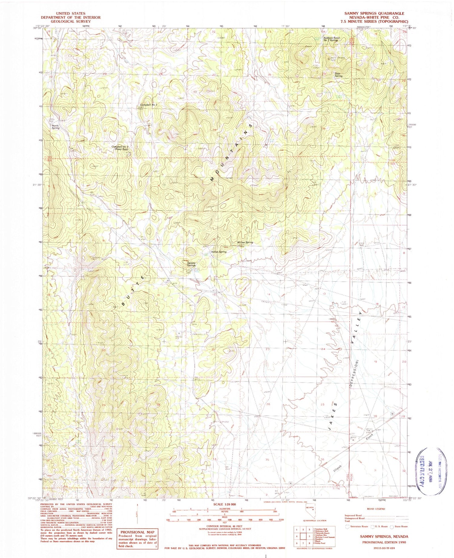 Classic USGS Sammy Springs Nevada 7.5'x7.5' Topo Map Image