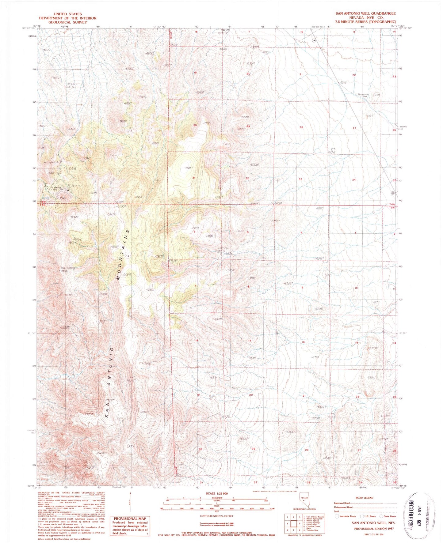 Classic USGS San Antonio Well Nevada 7.5'x7.5' Topo Map Image