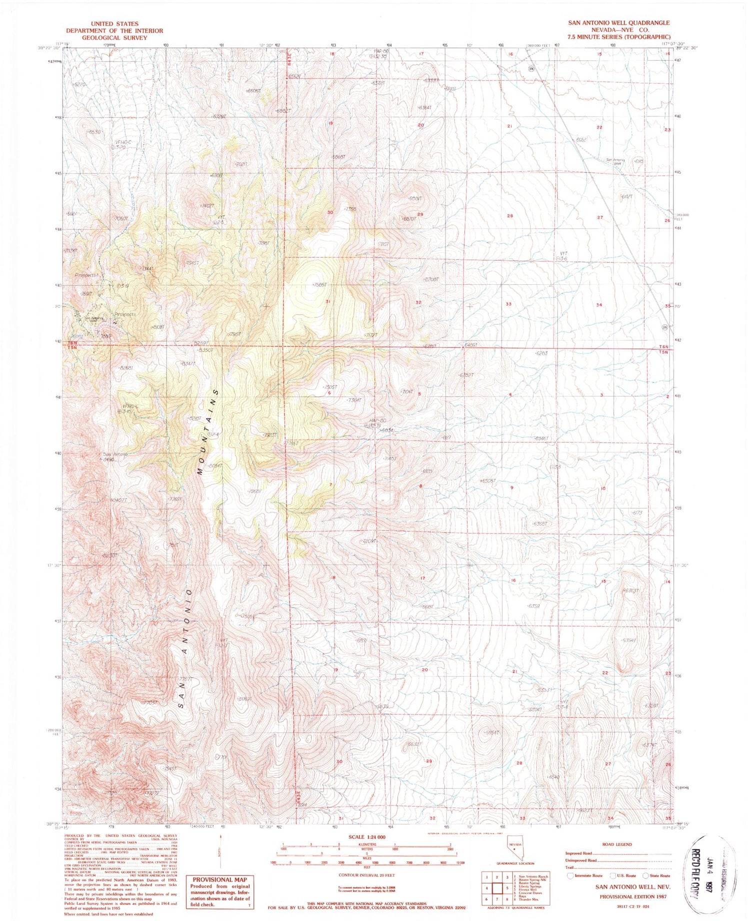 Classic USGS San Antonio Well Nevada 7.5'x7.5' Topo Map Image