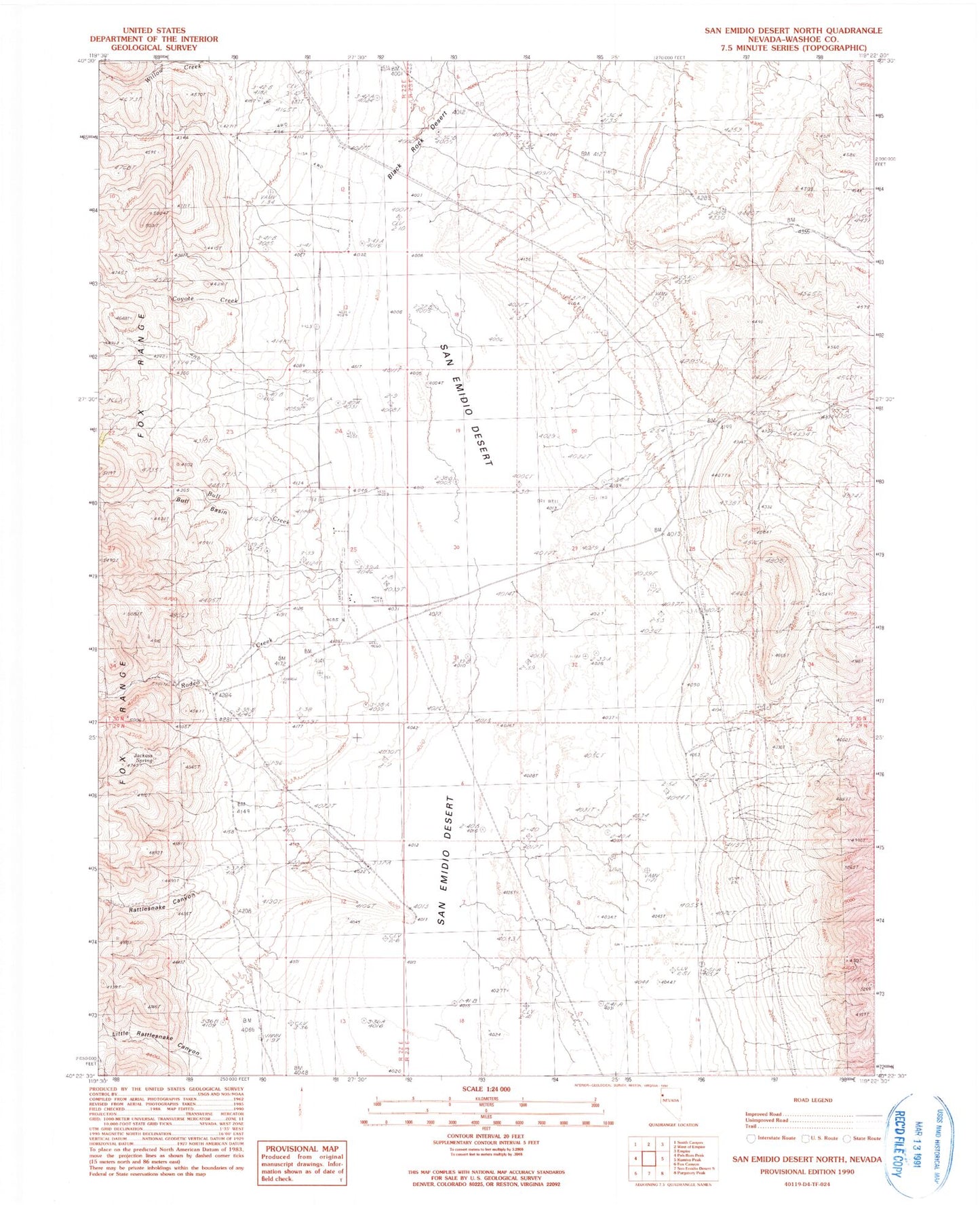 Classic USGS San Emidio Desert North Nevada 7.5'x7.5' Topo Map Image