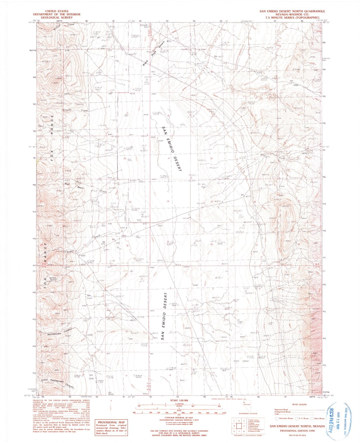 Classic USGS San Emidio Desert North Nevada 7.5'x7.5' Topo Map Image