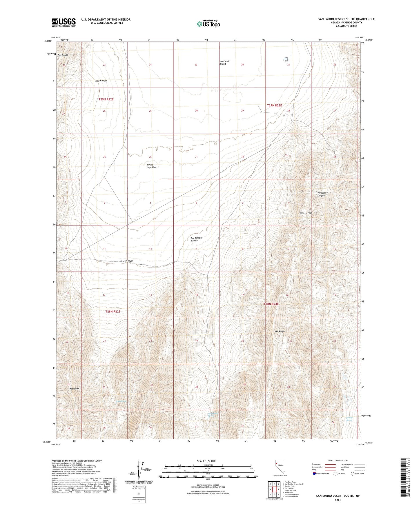 San Emidio Desert South Nevada US Topo Map Image