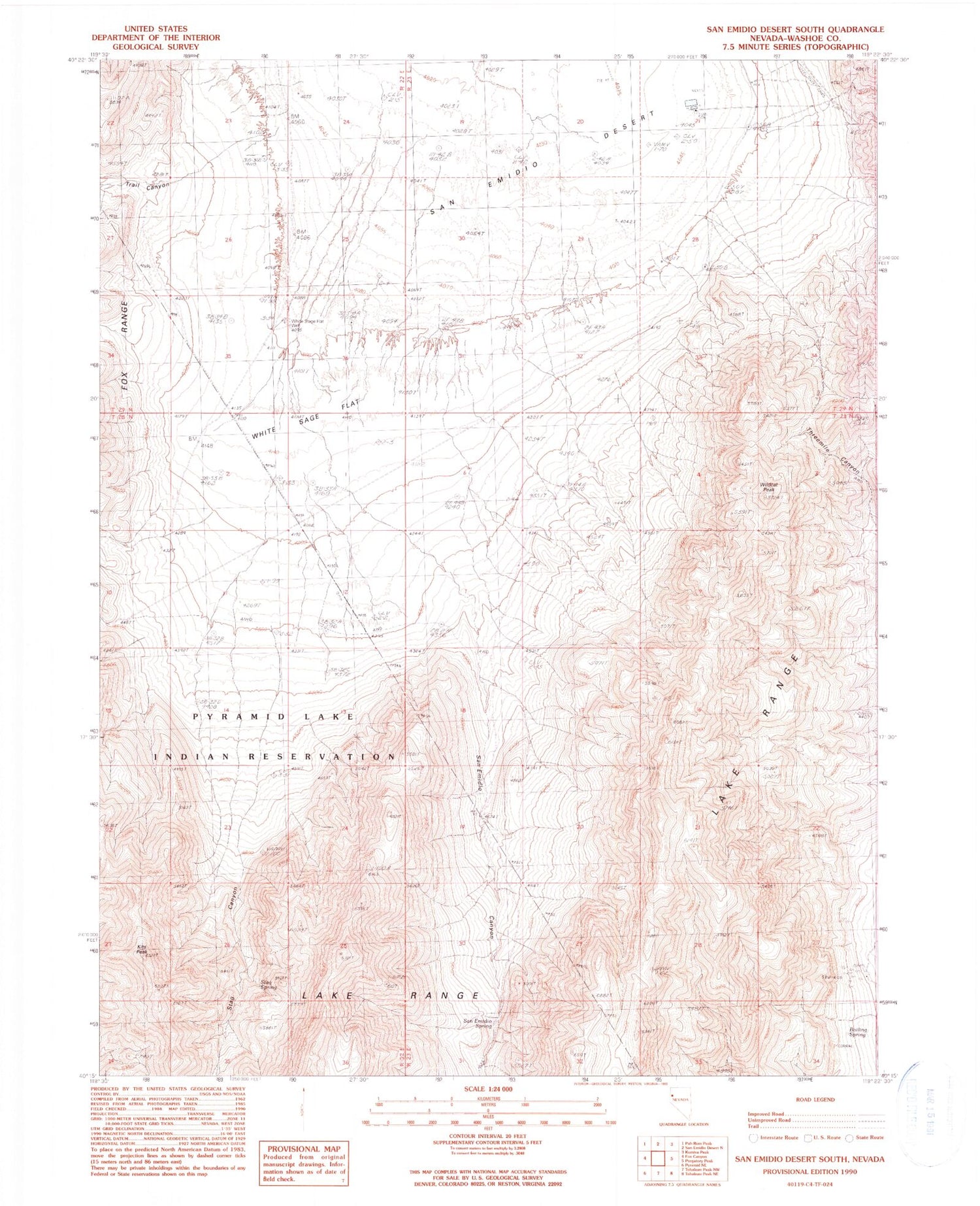 Classic USGS San Emidio Desert South Nevada 7.5'x7.5' Topo Map Image