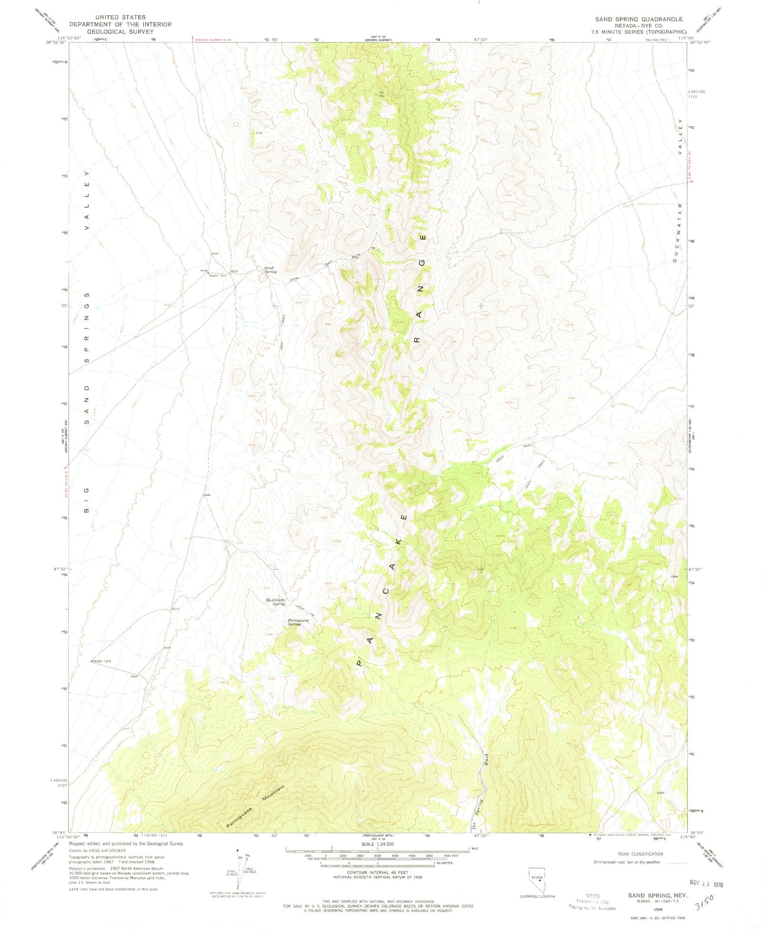 Classic USGS Sand Spring Nevada 7.5'x7.5' Topo Map Image